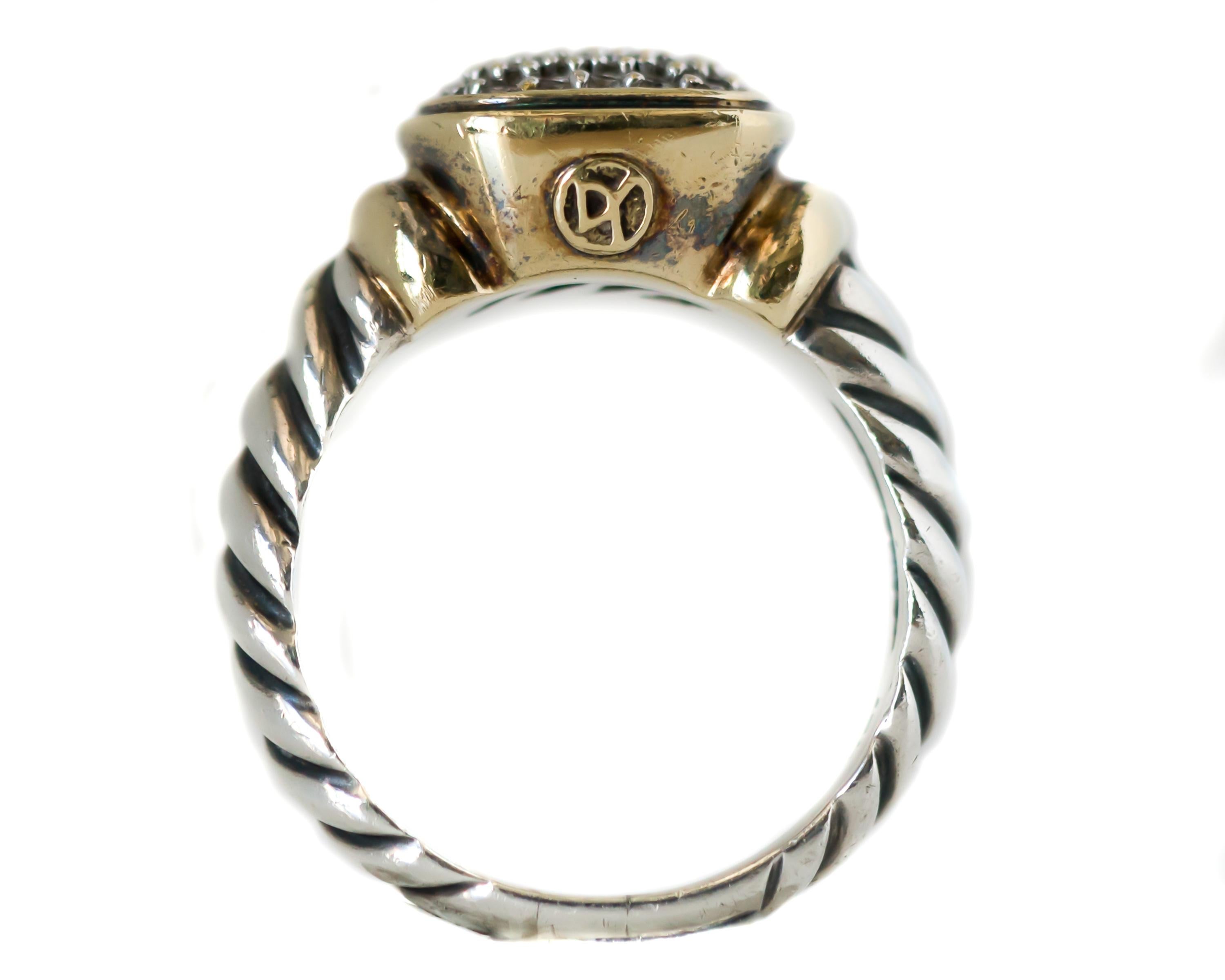 1990s David Yurman Diamond, 18 Karat Yellow Gold, Sterling Silver Cable Ring In Good Condition In Atlanta, GA