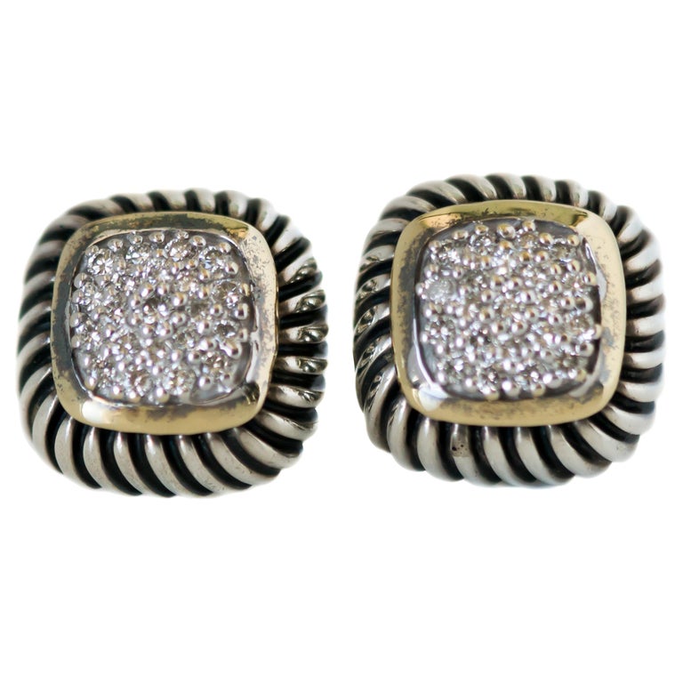 1990s David Yurman Diamond Cable Stud Earrings at 1stDibs