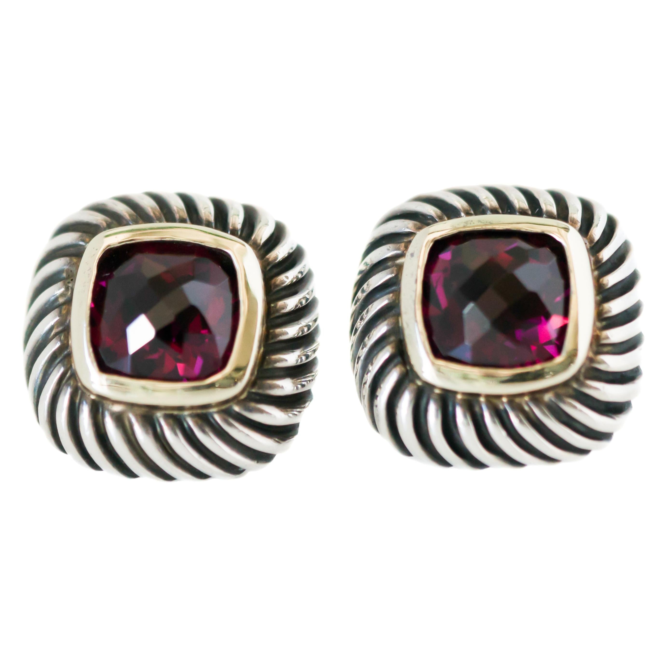 1990s David Yurman Garnet Cable Stud Earrings