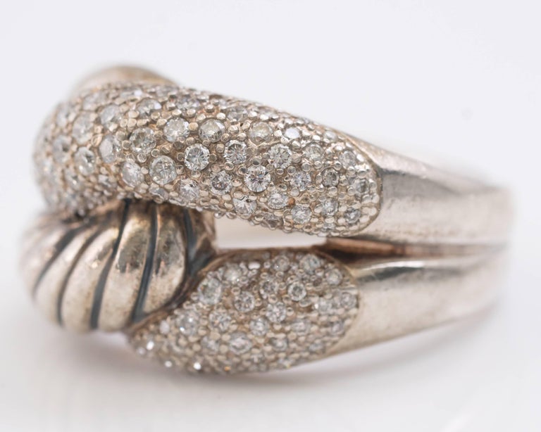 1990s David Yurman Labyrinth Single Loop Ring with Diamonds For