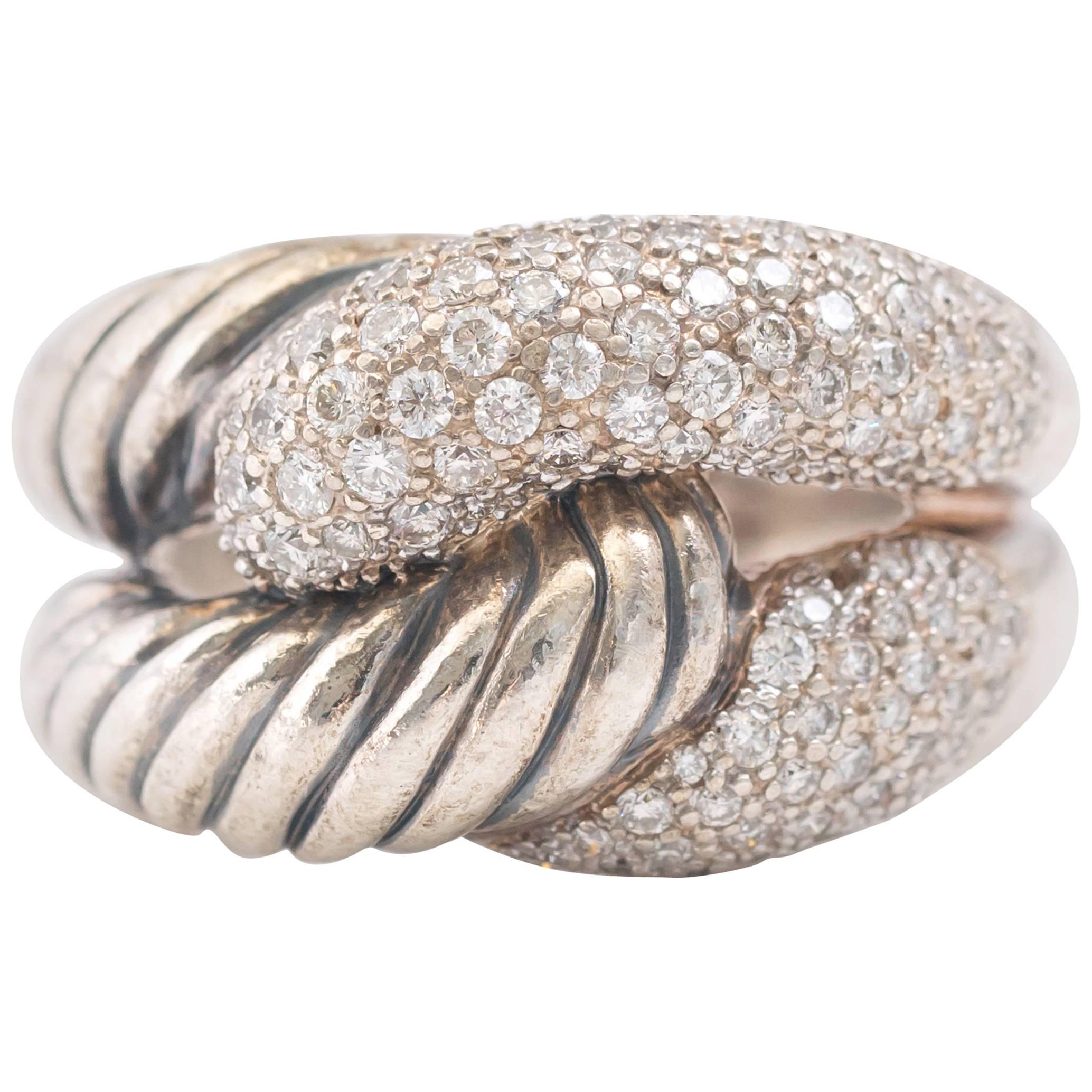 1990s David Yurman Labyrinth Single Loop Ring with Diamonds For Sale