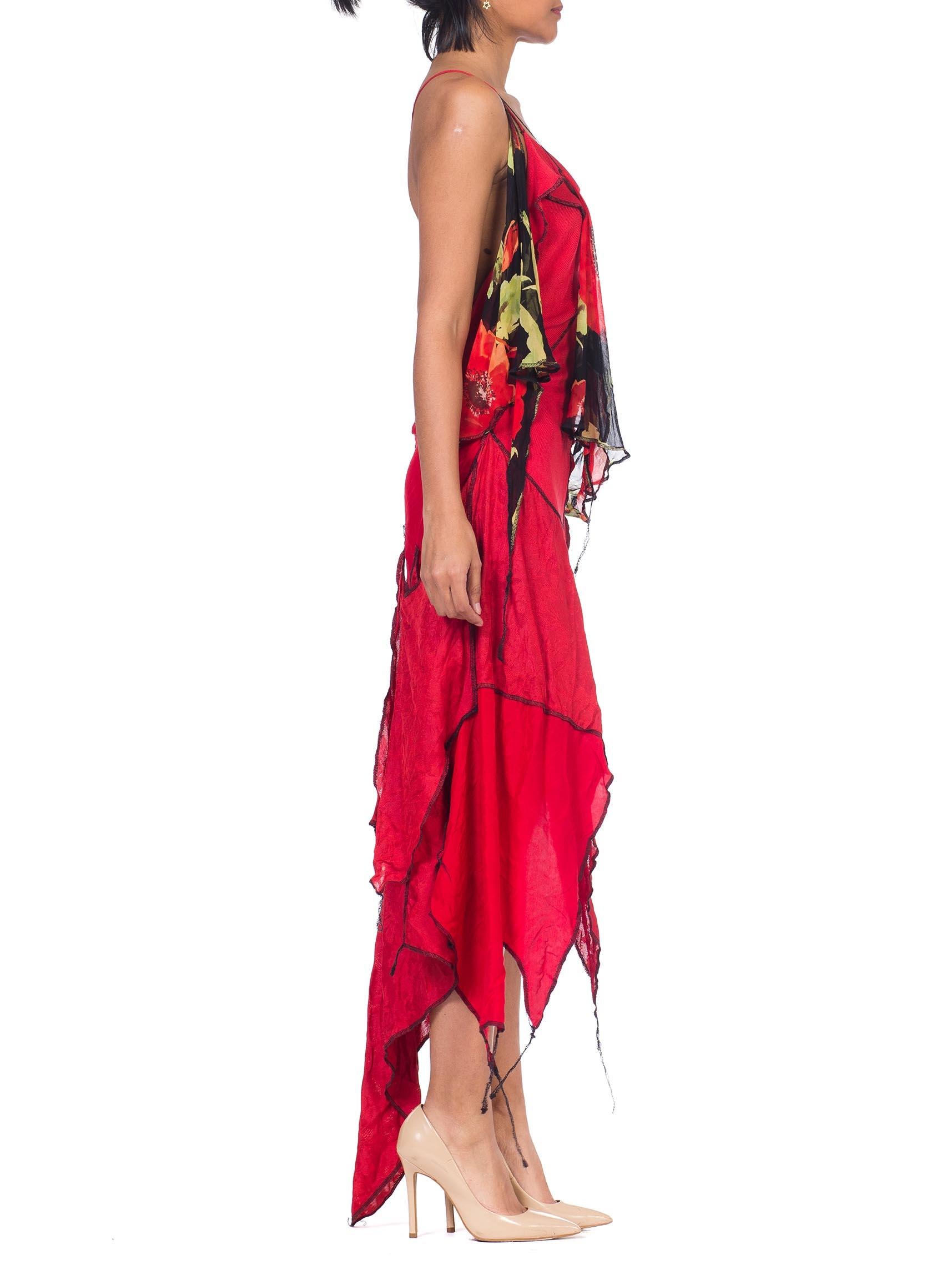 Women's MORPHEW COLLECTION Red 1990S Deconstructed Silk Chiffon & Knit Dress