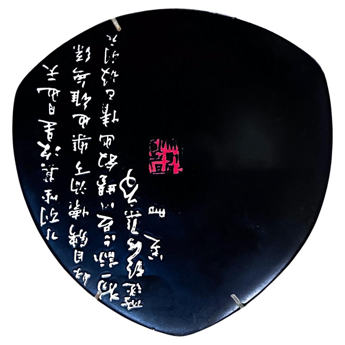 1990s Asian Ceramic Black Triangular Plate For Sale