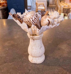 1990s Decorative Centerpiece with Natural Shells on a Marble Base