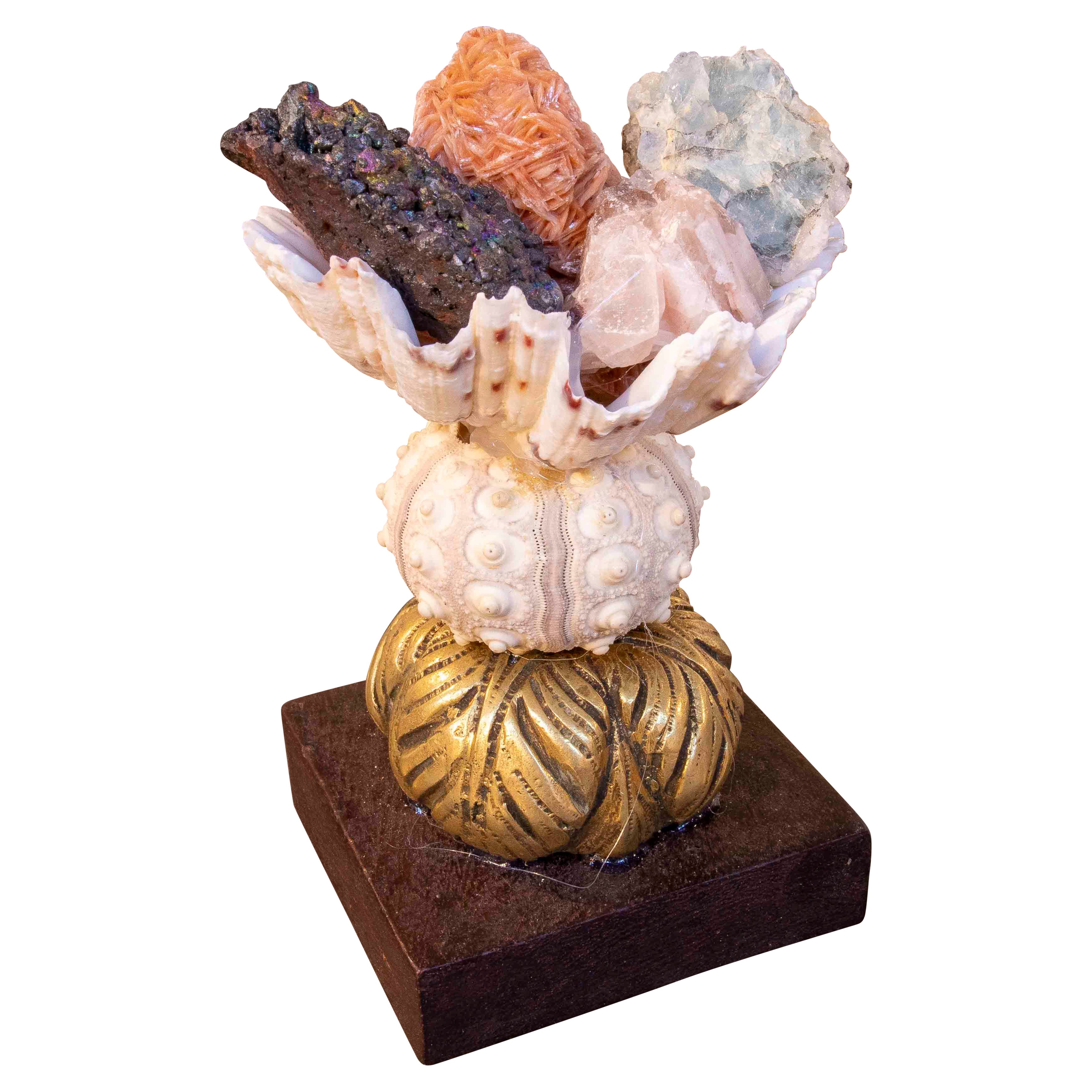 1990s Decorative Composition of Minerals and Shells on a Sculptural Base