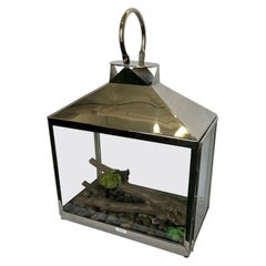 1990s Decorative Metal Terrarium – Vintage Modern Sculptural Display Case