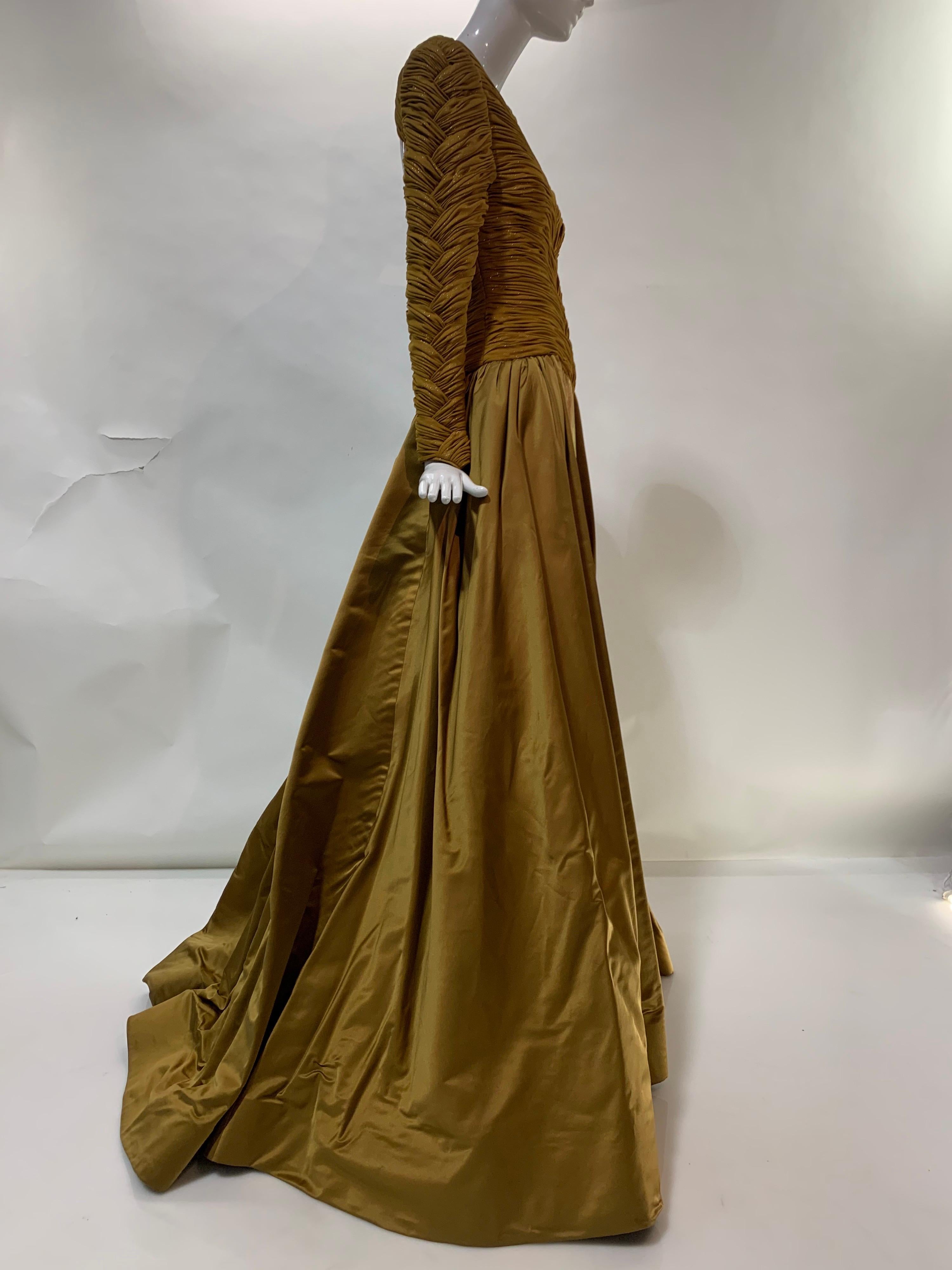 1990s Demi-Couture Gold Silk Ball Gown w/ Velvet Sheath & Dramatic Satin Skirt  For Sale 2