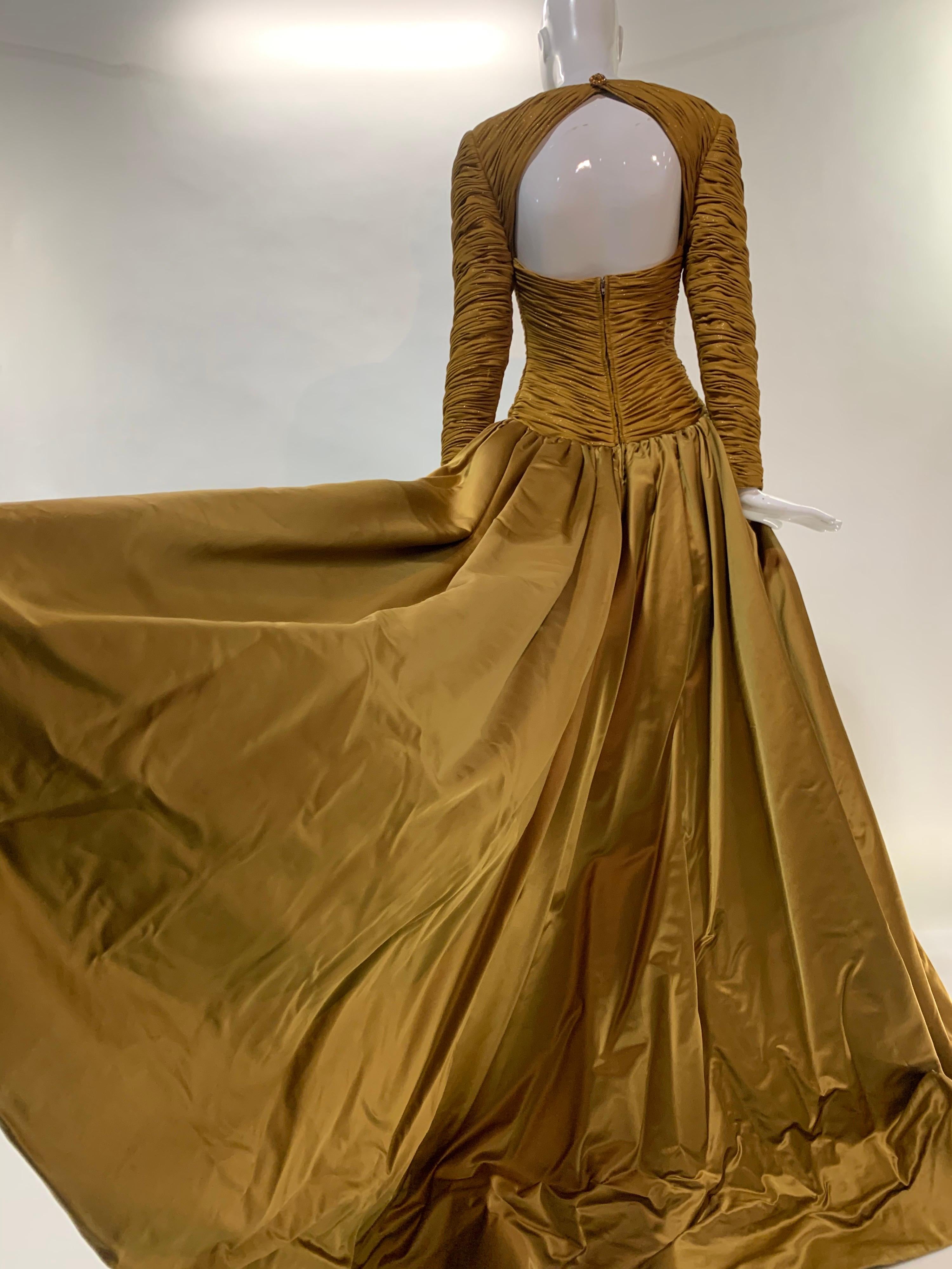 1990s Demi-Couture Gold Silk Ball Gown w/ Velvet Sheath & Dramatic Satin Skirt  For Sale 3