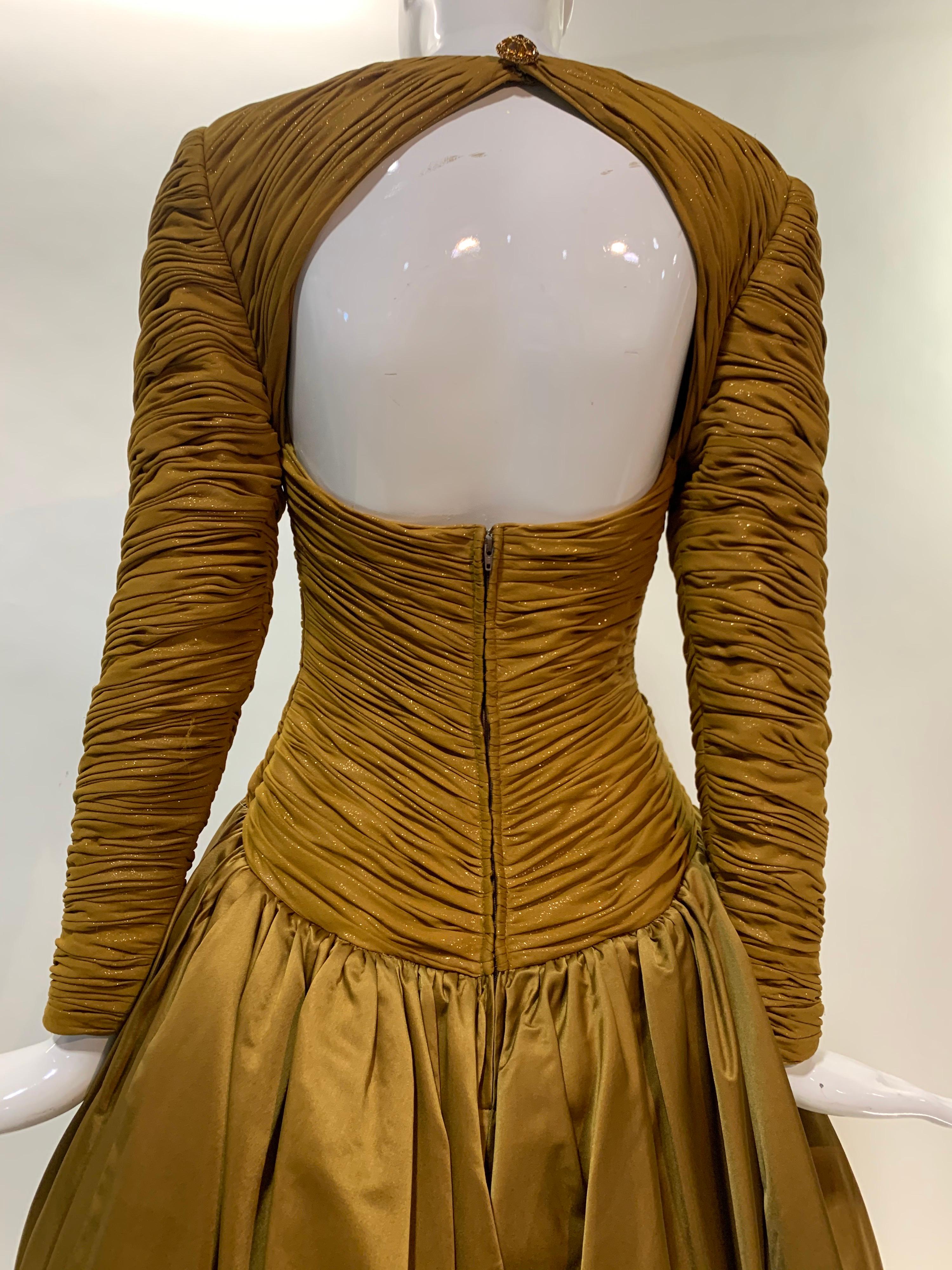 1990s Demi-Couture Gold Silk Ball Gown w/ Velvet Sheath & Dramatic Satin Skirt  For Sale 4