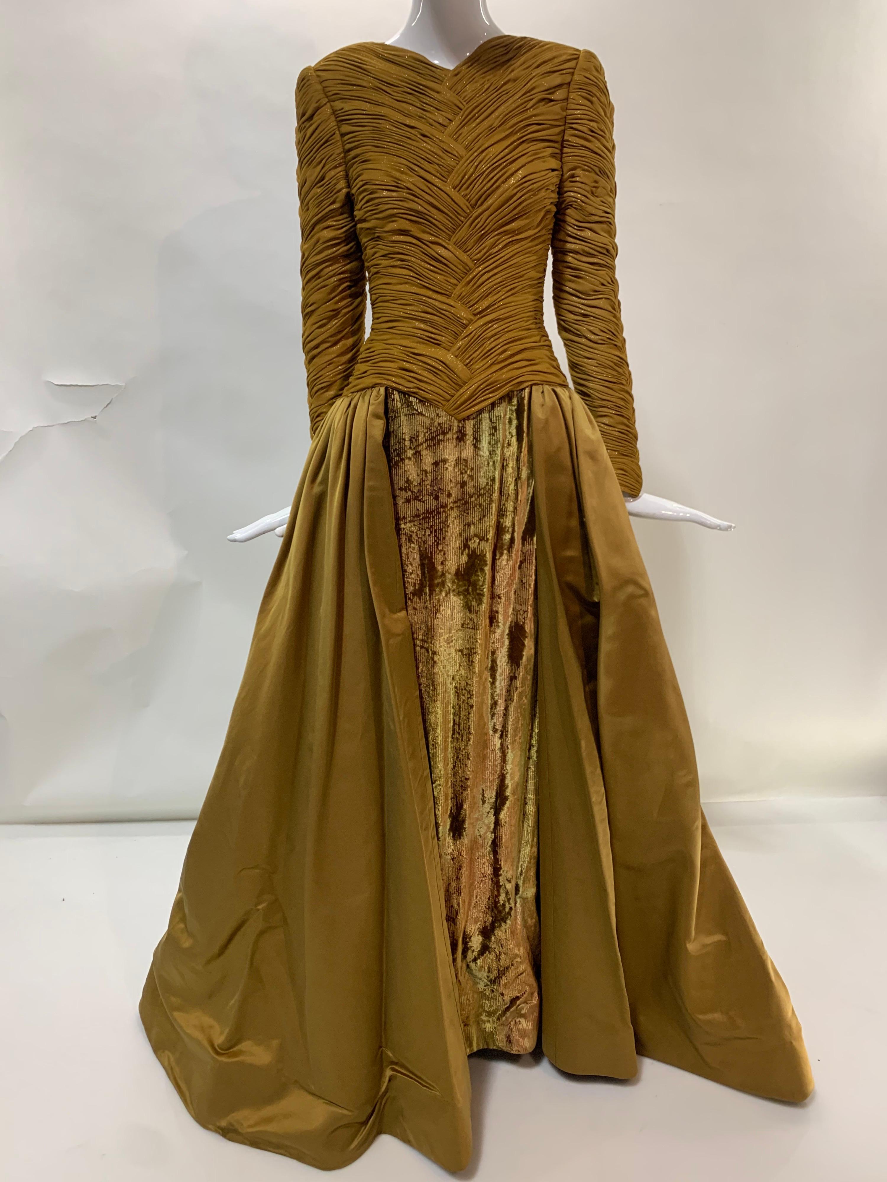 1990s Demi-Couture Gold Silk Ball Gown w/ Velvet Sheath & Dramatic Satin Skirt  For Sale 6