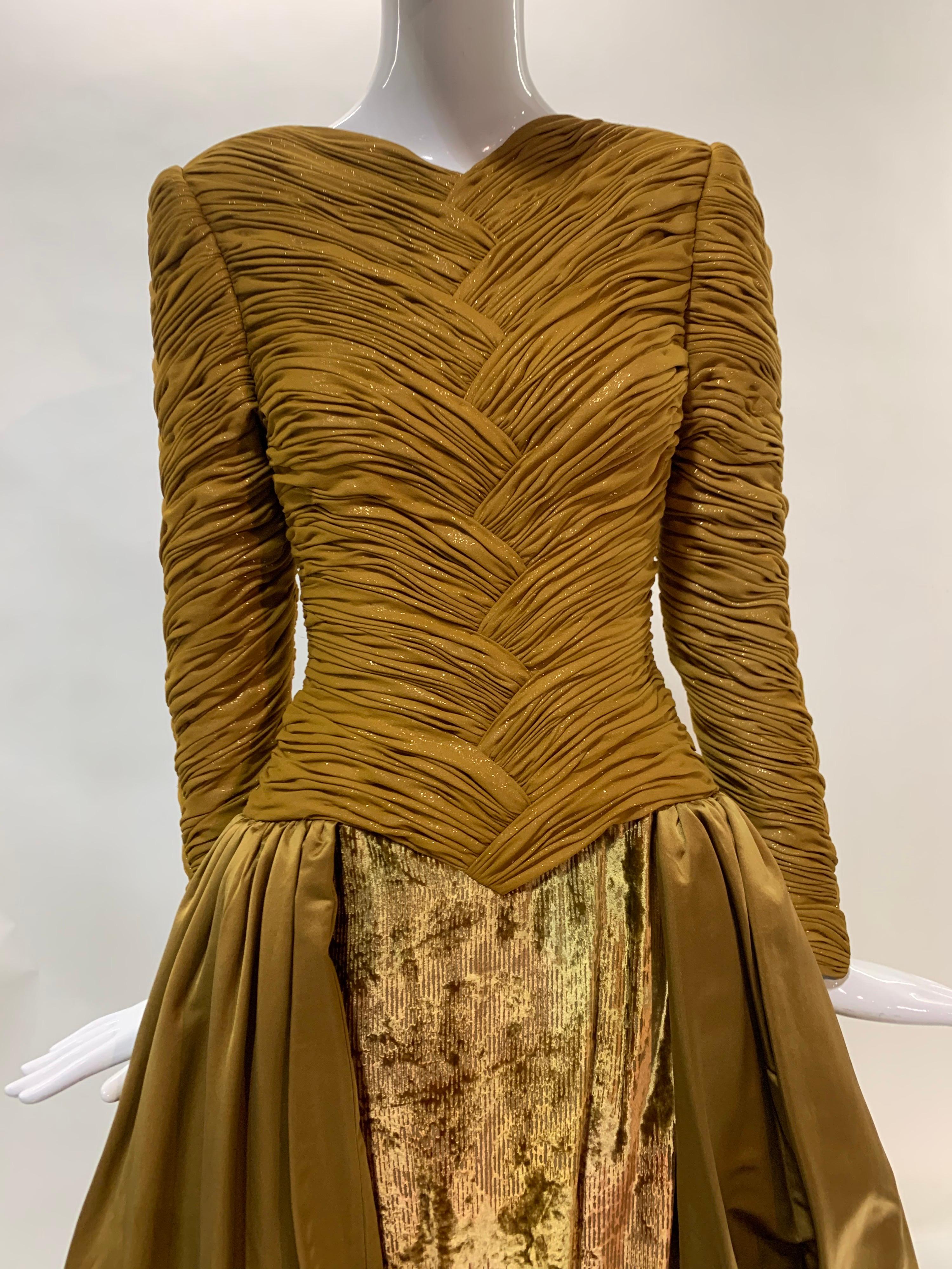 1990s Demi-Couture Gold Silk Ball Gown w/ Velvet Sheath & Dramatic Satin Skirt  For Sale 7