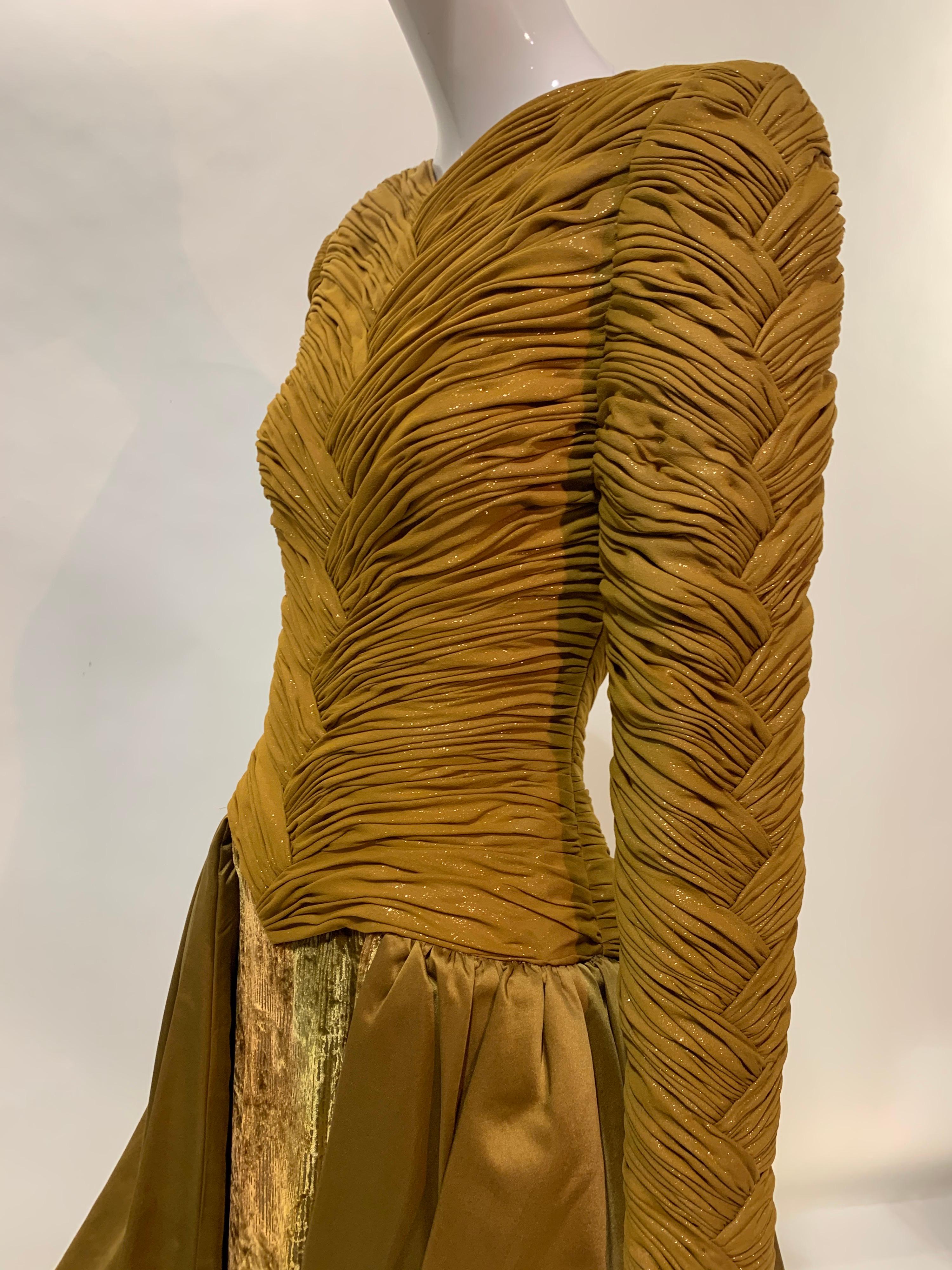A delicious 1990s Michael Casey Archive #2763 ball gown in golden pleated and 