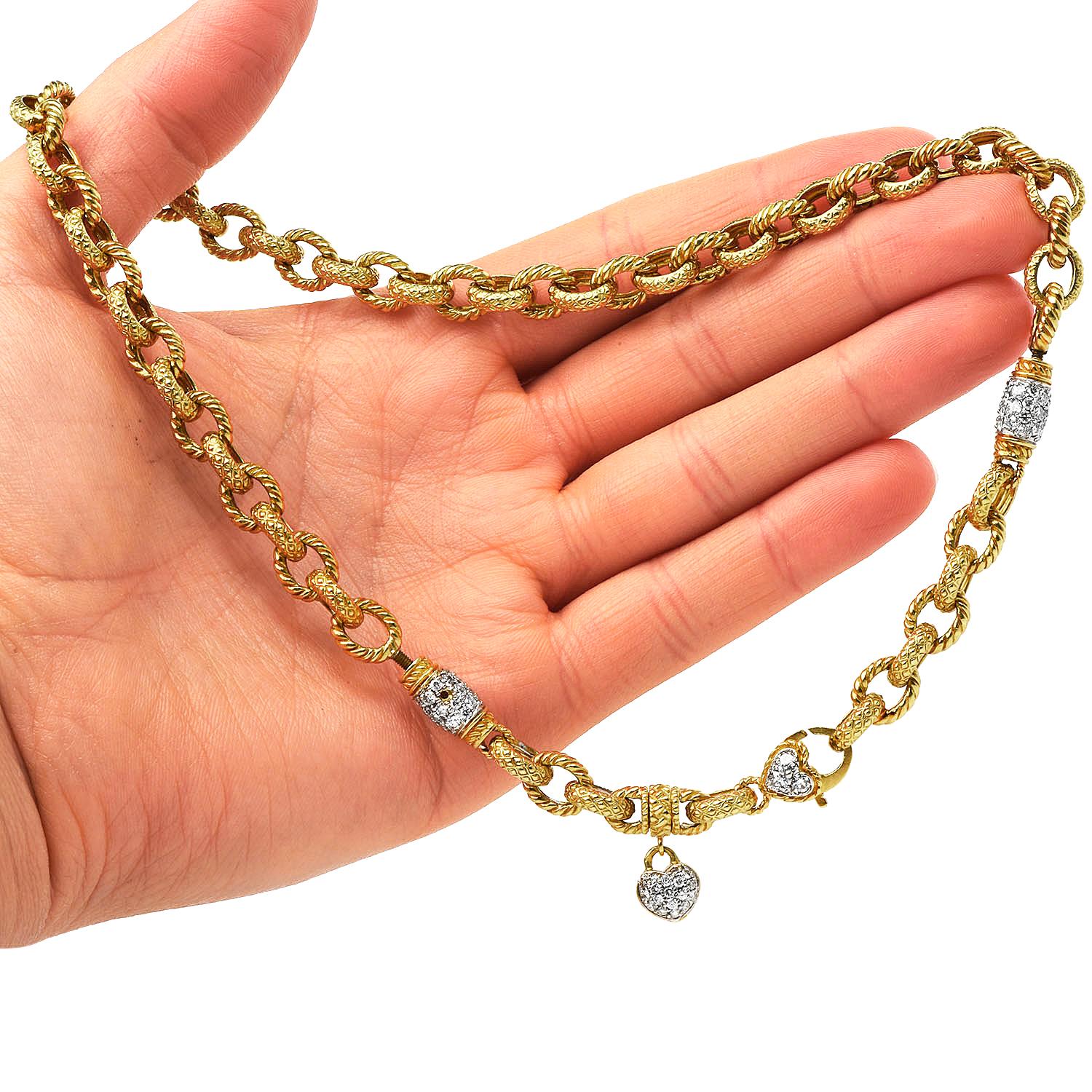 Modern 1990s Designer 4.30 Carats Diamond Link Choker 18k Gold Necklace