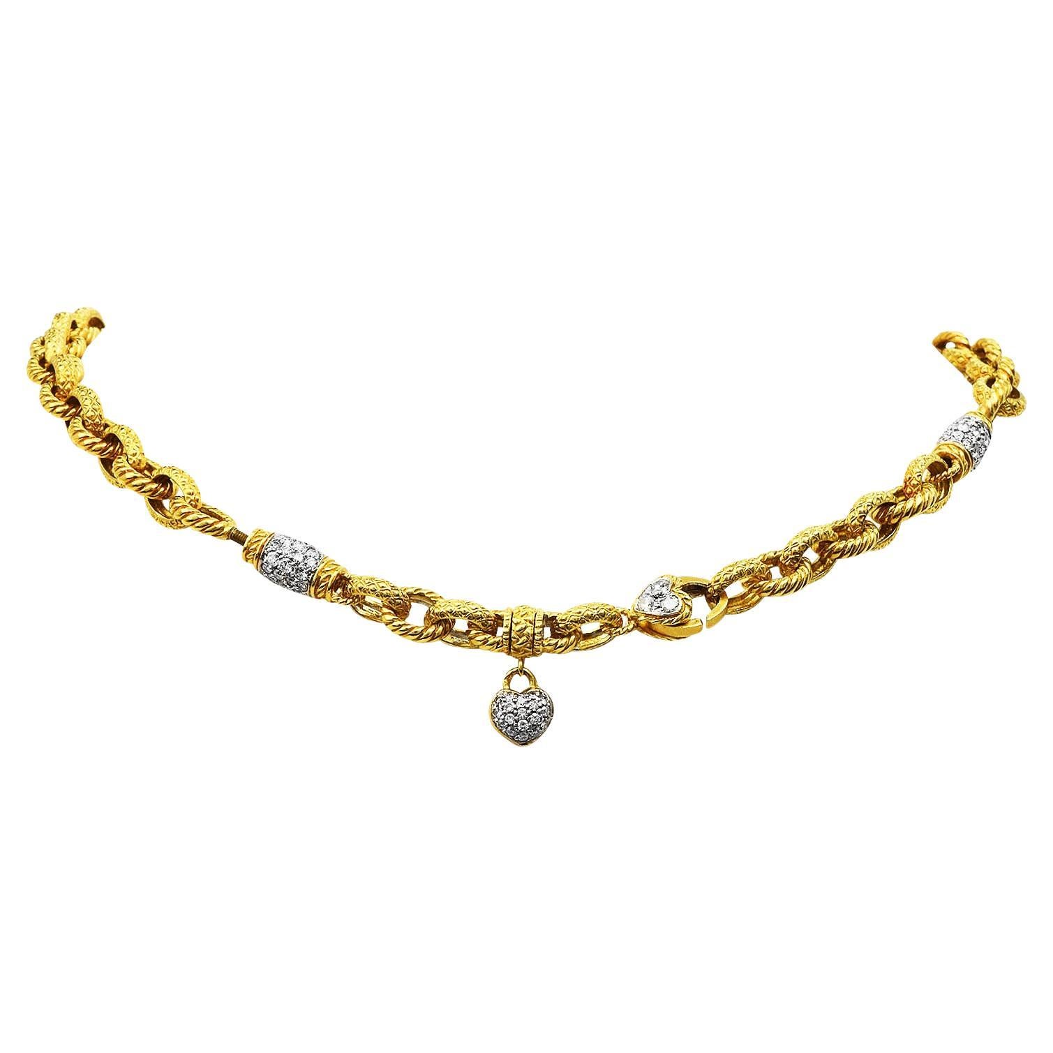 1990s Designer 4.30 Carats Diamond Link Choker 18k Gold Necklace