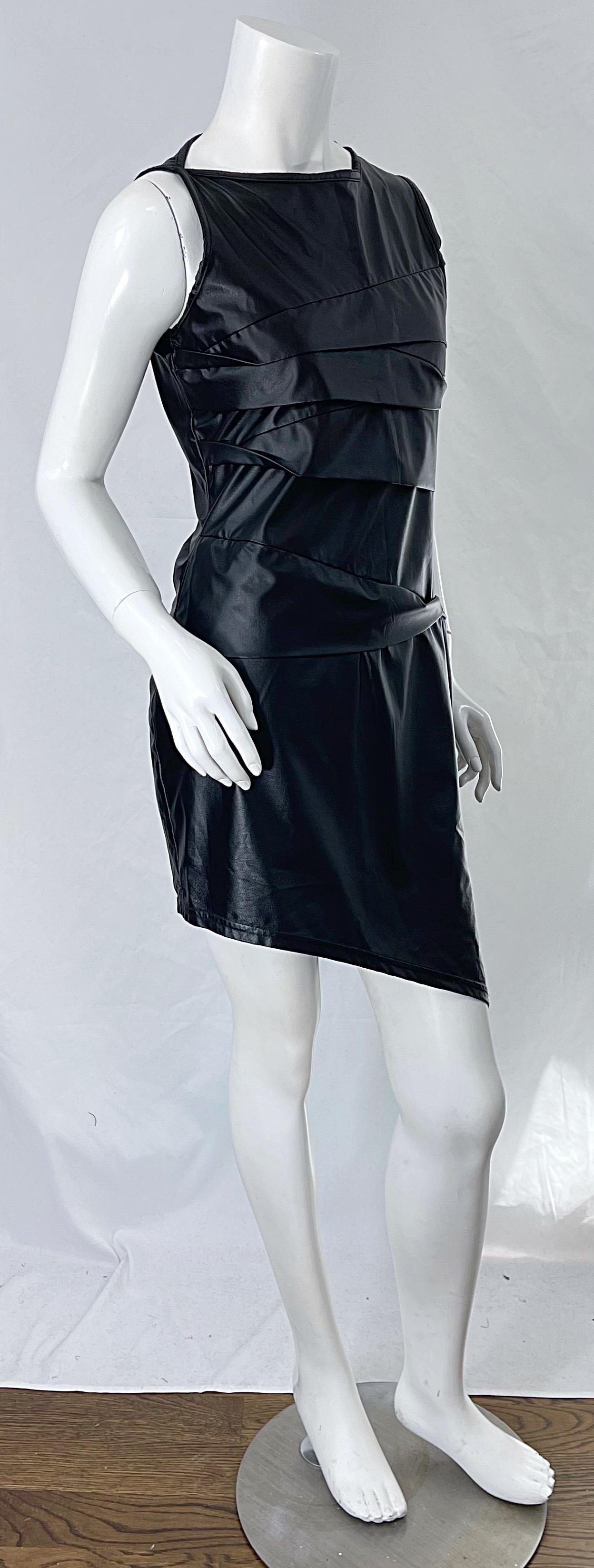 1990s Dexter Wong Club Kid Rave Japanese Black Pleather Vintage 90s Mini Dress For Sale 5