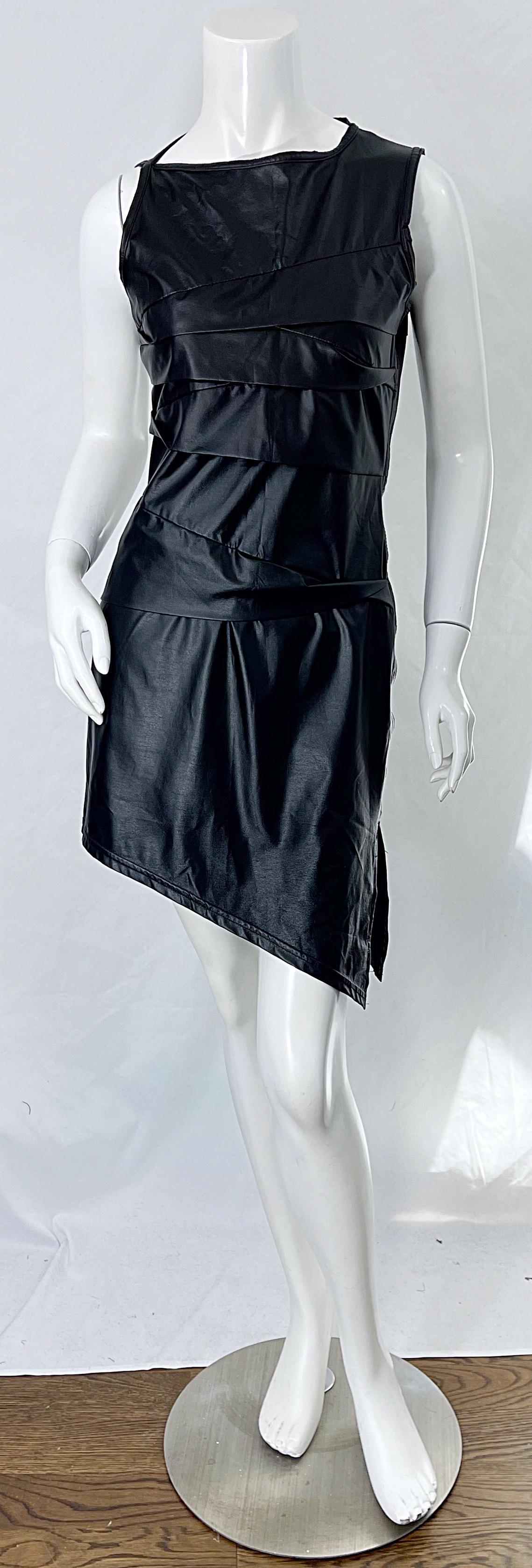 1990s Dexter Wong Club Kid Rave Japanese Black Pleather Vintage 90s Mini Dress For Sale 7