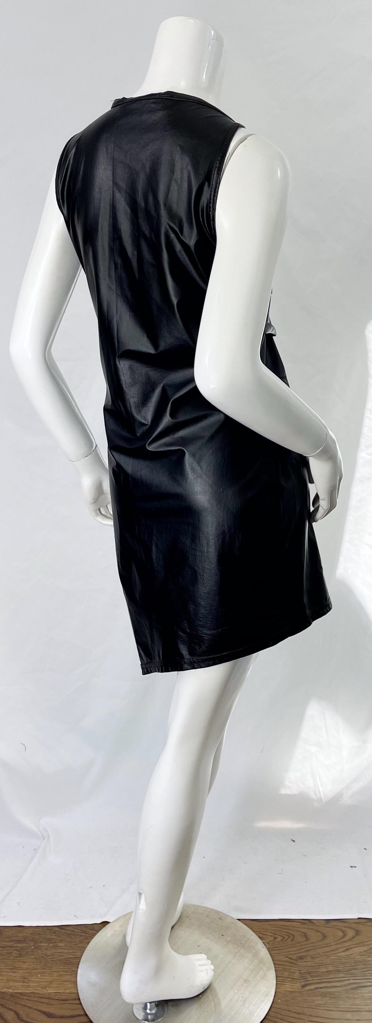 1990s Dexter Wong Club Kid Rave Japanese Black Pleather Vintage 90s Mini Dress In Excellent Condition For Sale In San Diego, CA