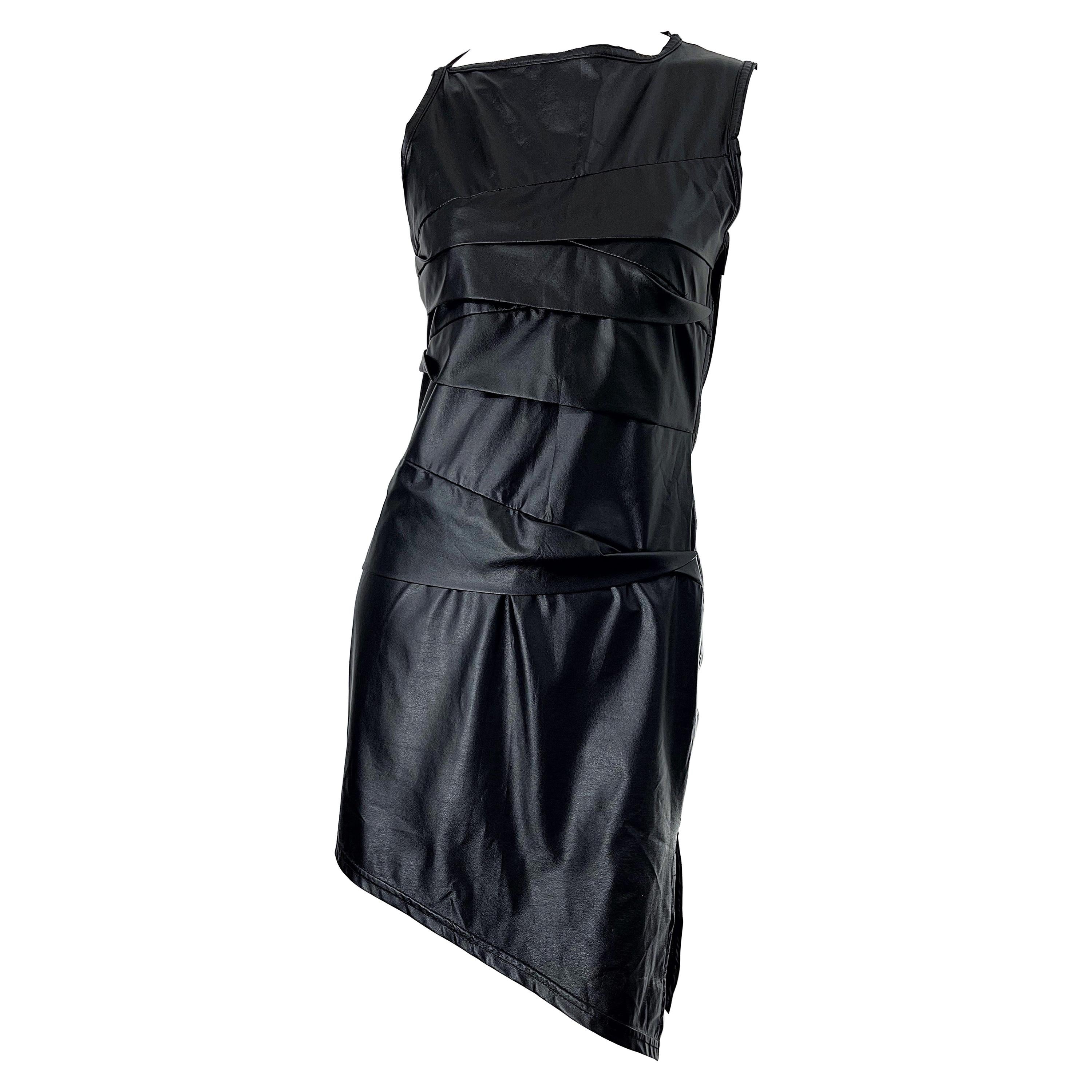 1990s Dexter Wong Club Kid Rave Japanese Black Pleather Vintage 90s Mini Dress in vendita