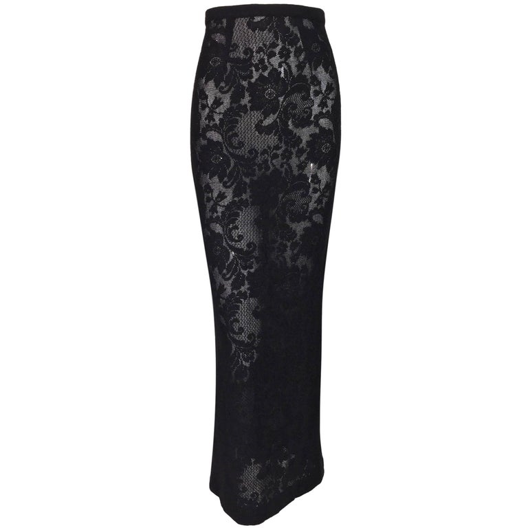 D&G by Dolce and Gabbana Black Fishnet Lace Pin-Up Wiggle Skirt, 1990s ...