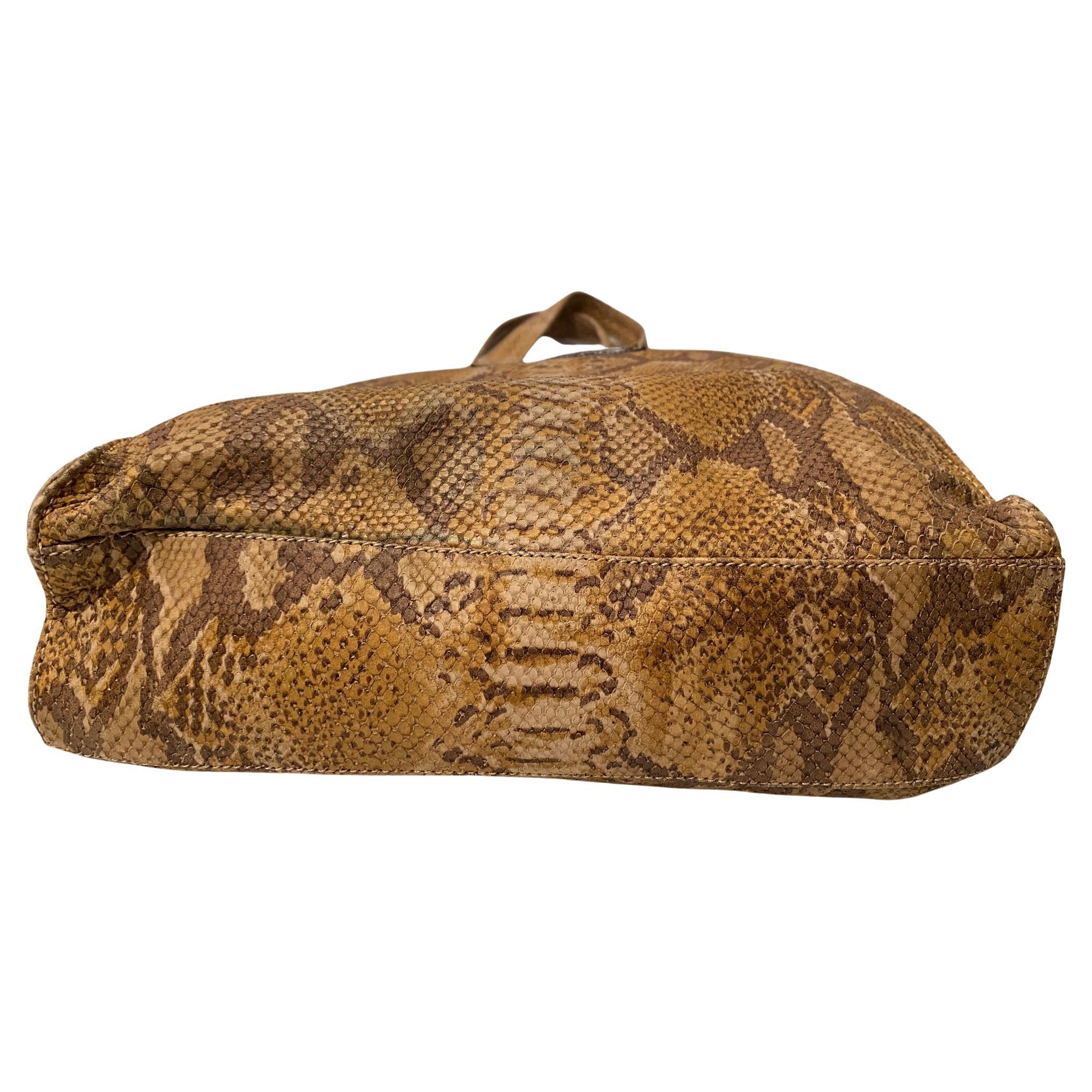 1990s D&G by Dolce Gabbana Brown Snake Print Shopper Tote Bag, soft leather, velcro closure, black lining, interior zipped pocket, Made in Italy  This bag is expertly crafted with high-quality materials, resulting in a long-lasting, stylish piece