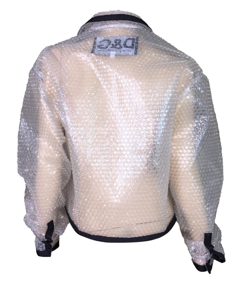 1990's D&G by Dolce and Gabbana Clear Plastic Bubble Wrap Jacket at