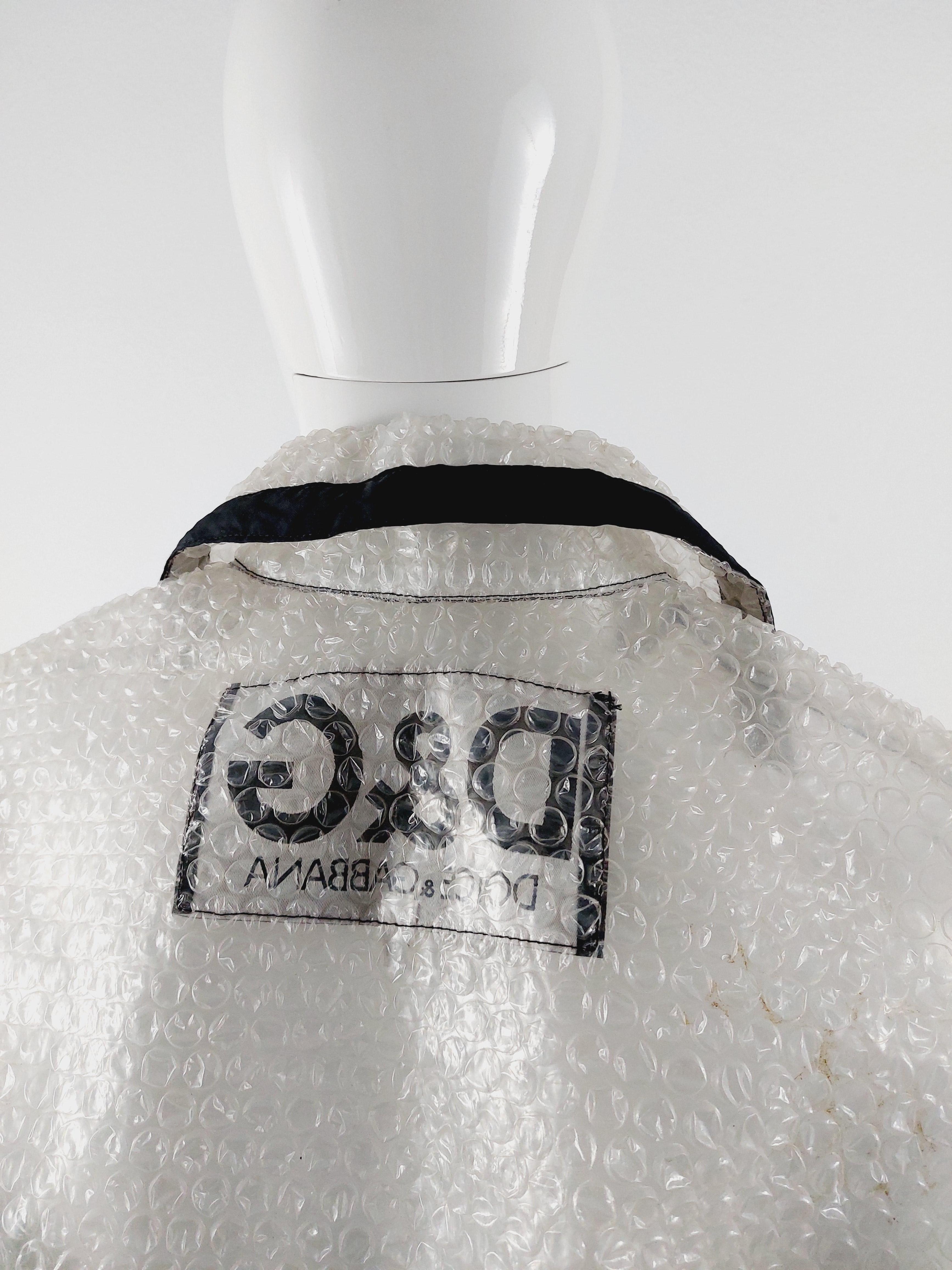 1990's D&G by Dolce & Gabbana Clear Plastic Bubble Wrap Runway Jacket Coat For Sale 6