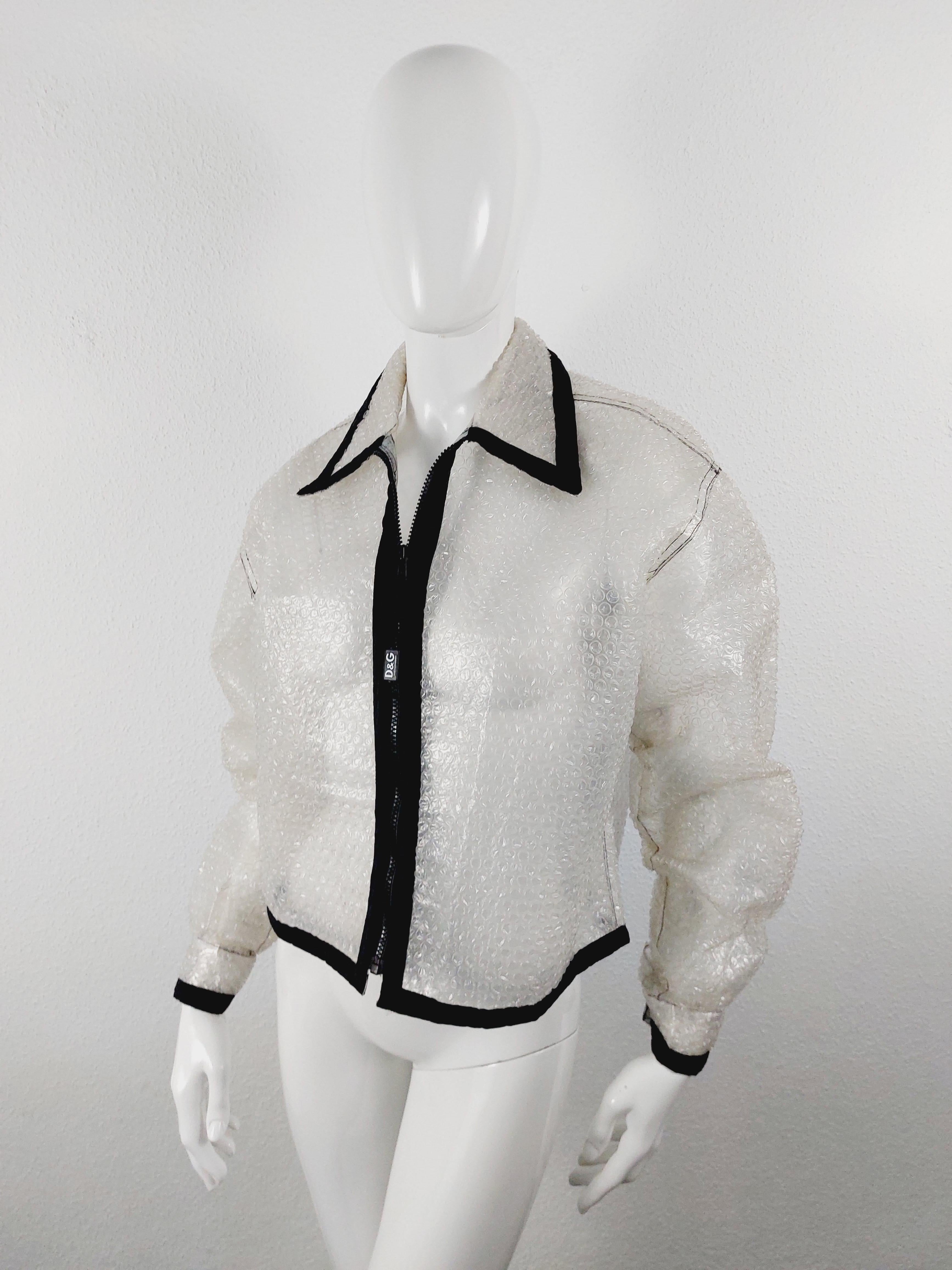 1990's D&G by Dolce & Gabbana Clear Plastic Bubble Wrap Runway Jacket Coat For Sale 2