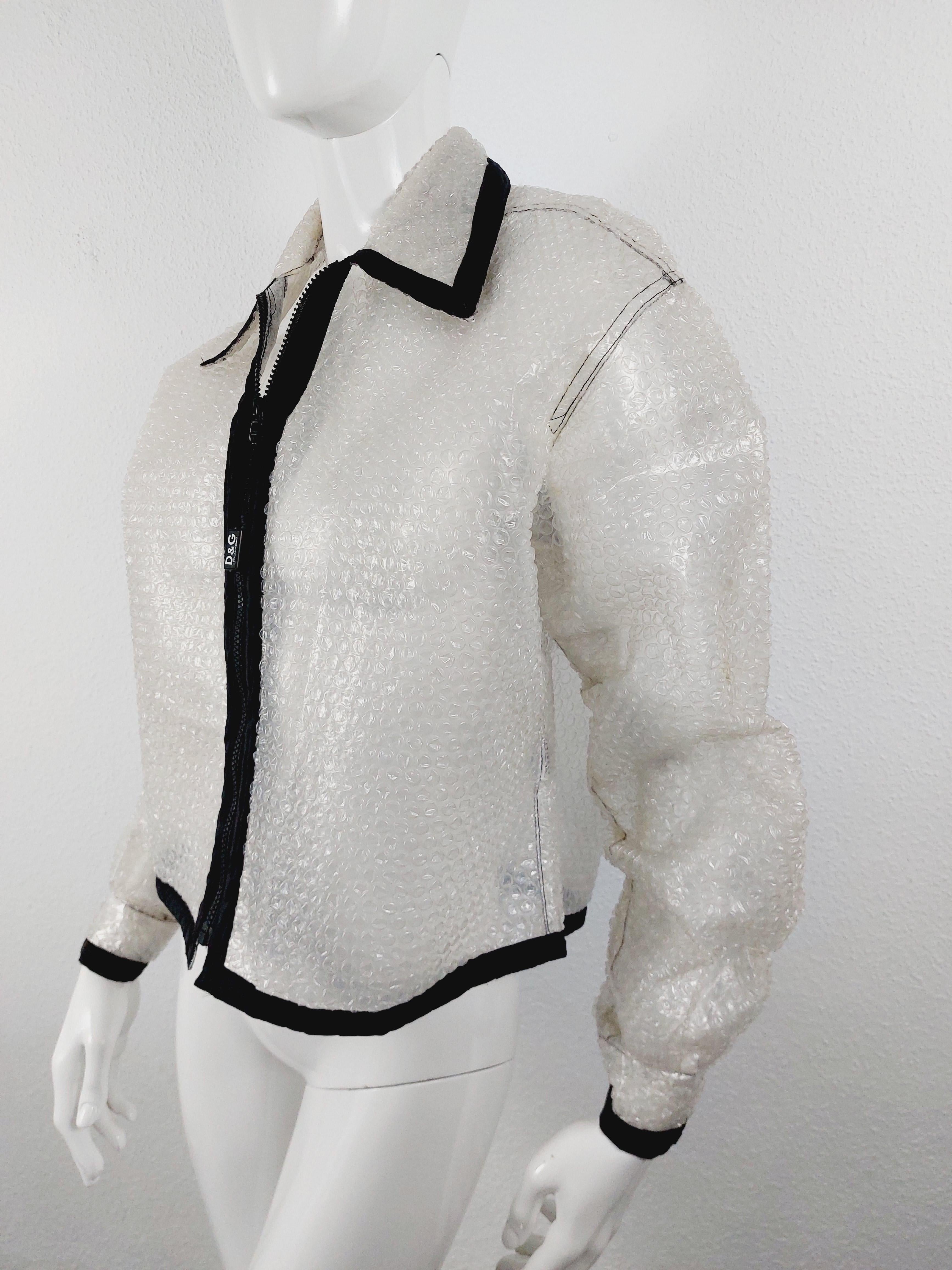 1990's D&G by Dolce & Gabbana Clear Plastic Bubble Wrap Runway Jacket Coat For Sale 3
