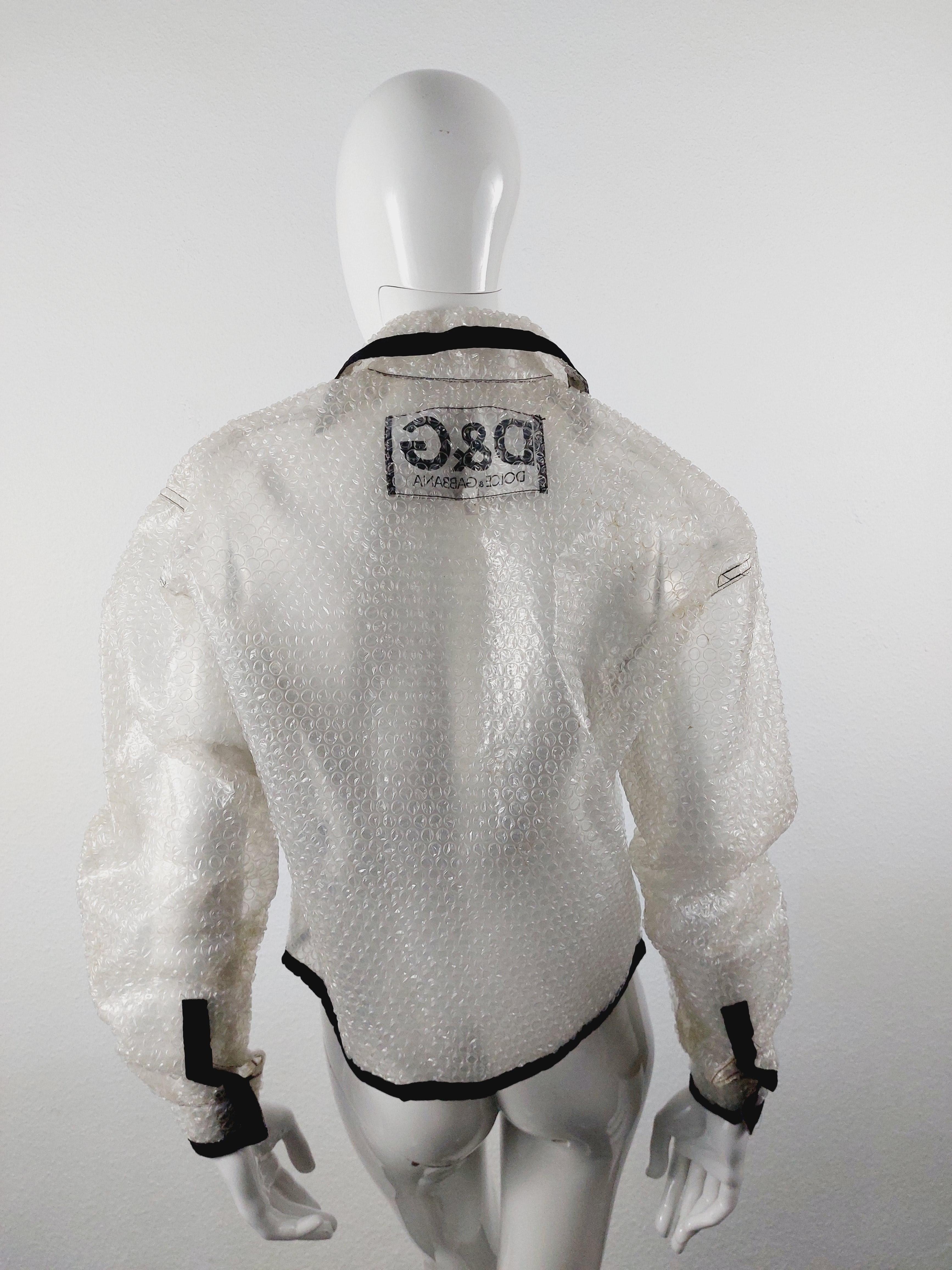 1990's D&G by Dolce & Gabbana Clear Plastic Bubble Wrap Runway Jacket Coat For Sale 5