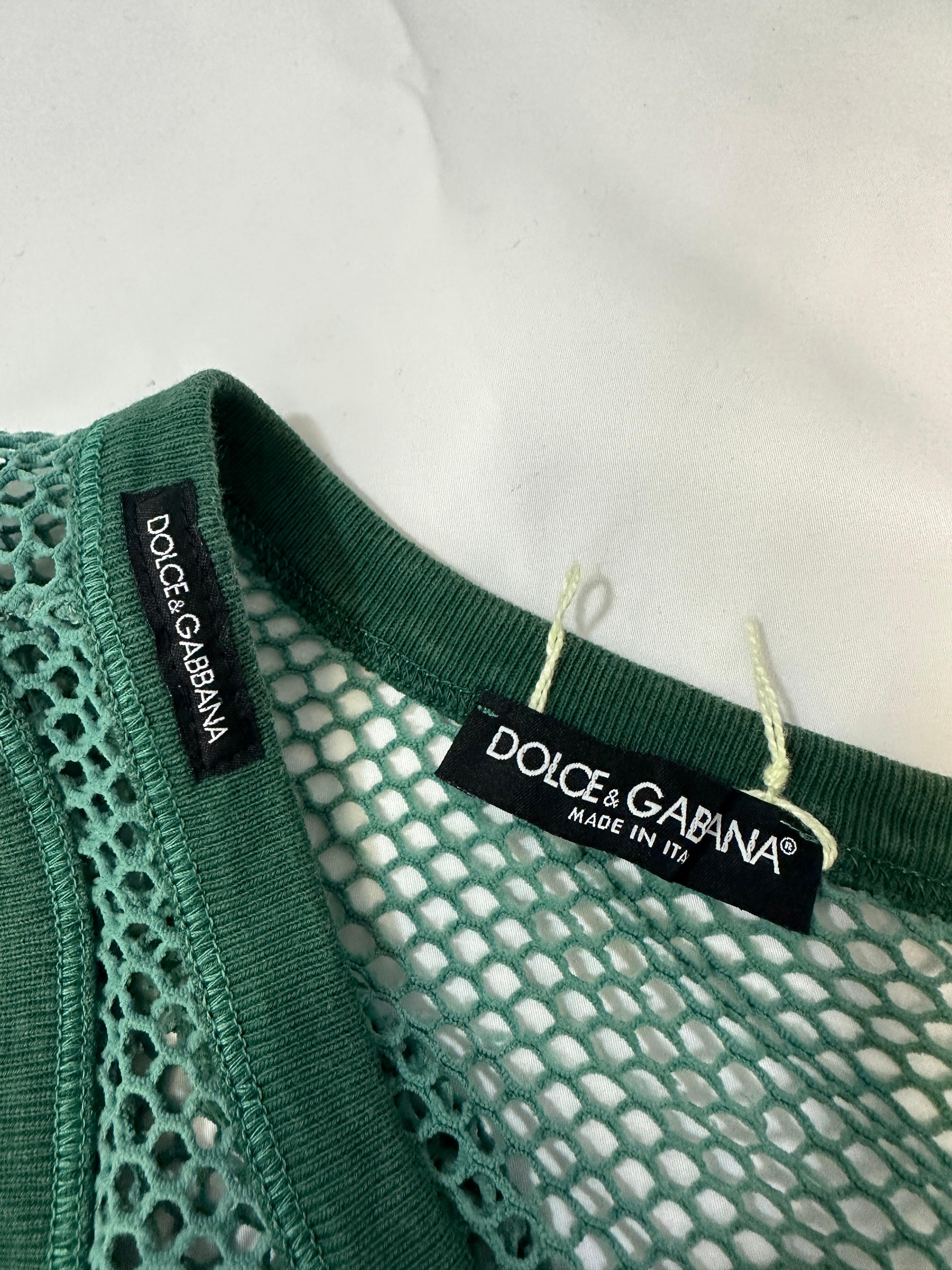 Grigio Canottiera anni '90 D&G by DOLCE & GABBANA a rete verde in vendita