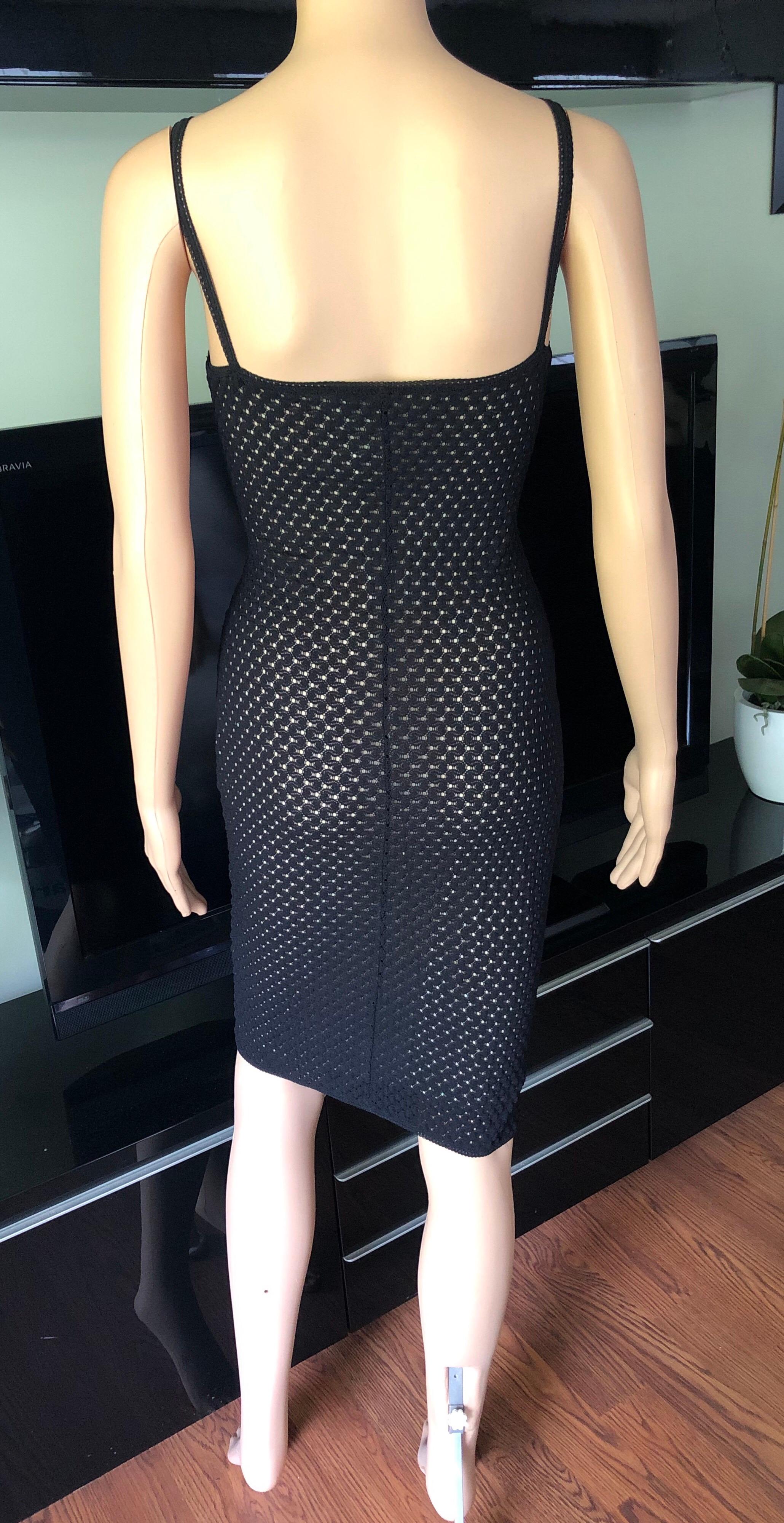 1990's D&G by Dolce & Gabbana Sheer Knit Fishnet Virgin Mary Charm Black Dress In Good Condition In Naples, FL