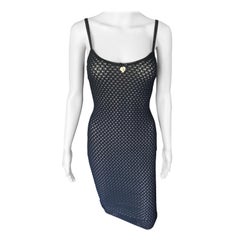 1990's D&G by Dolce & Gabbana Sheer Knit Fishnet Virgin Mary Charm Black Dress