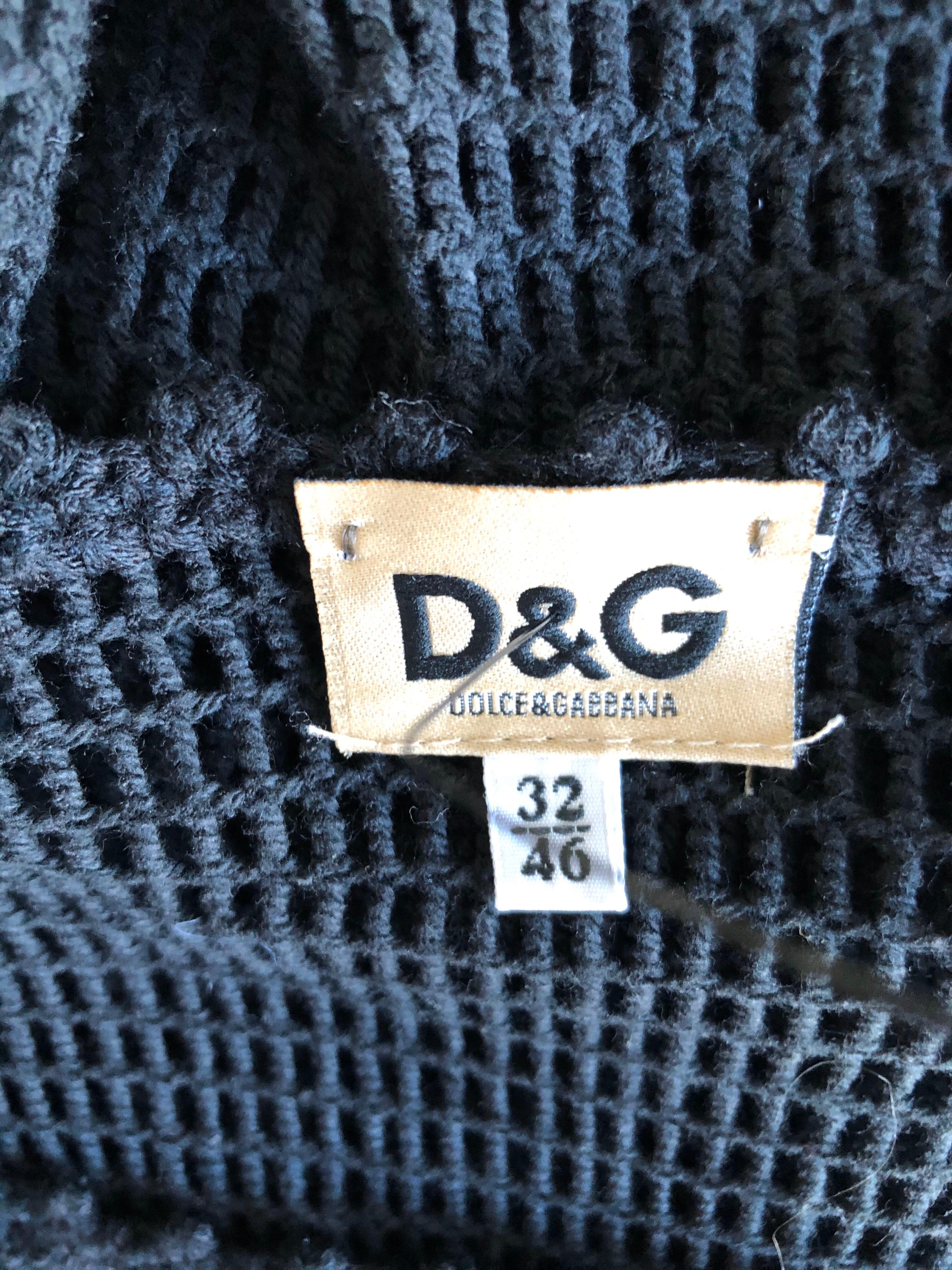 1990's D&G by Dolce & Gabbana Sheer Open Knit Crochet Butterfly Black Mini Dress In Good Condition In Naples, FL