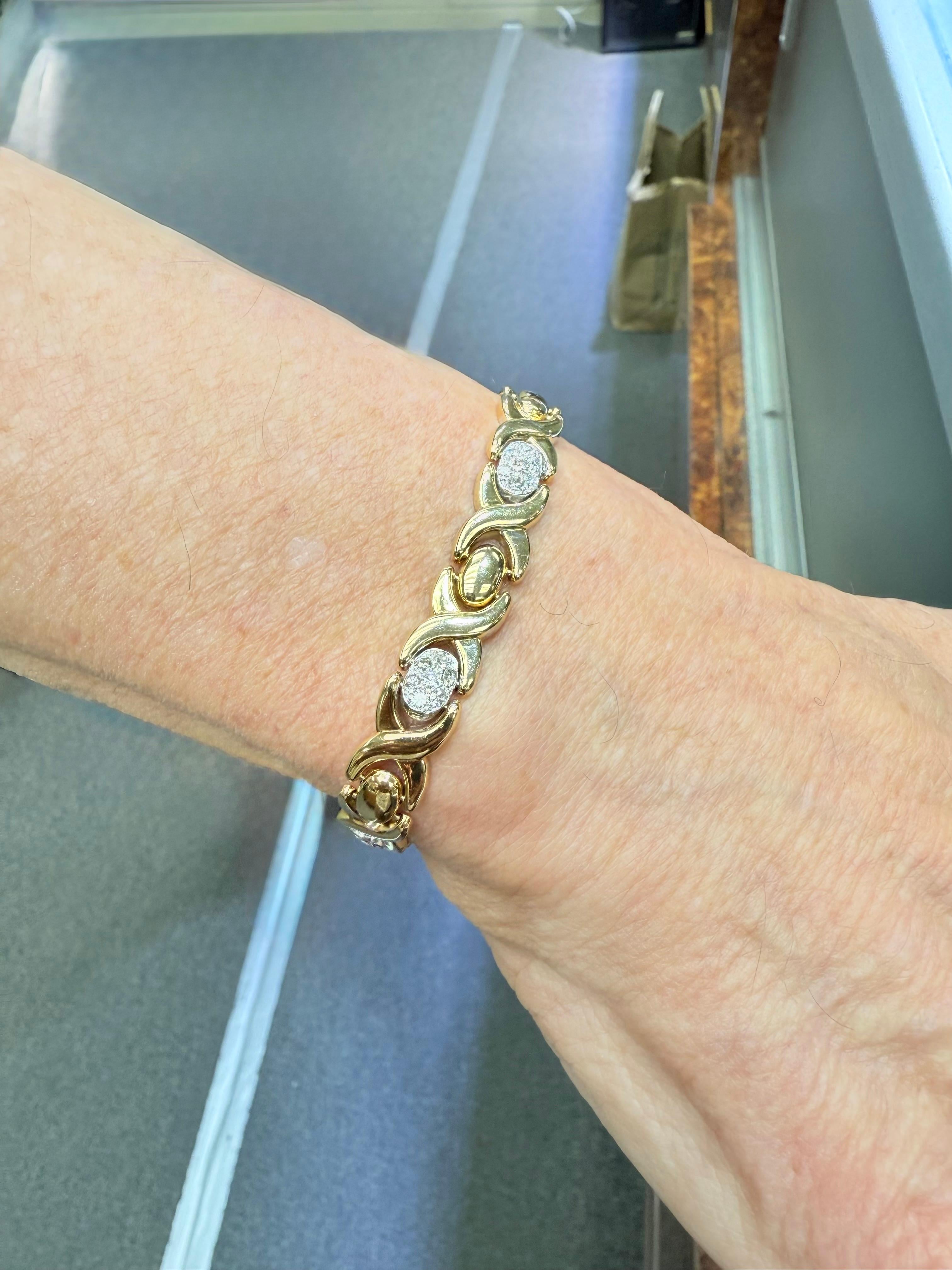 Taille simple 1990 Bracelet en or 14k avec diamants en vente
