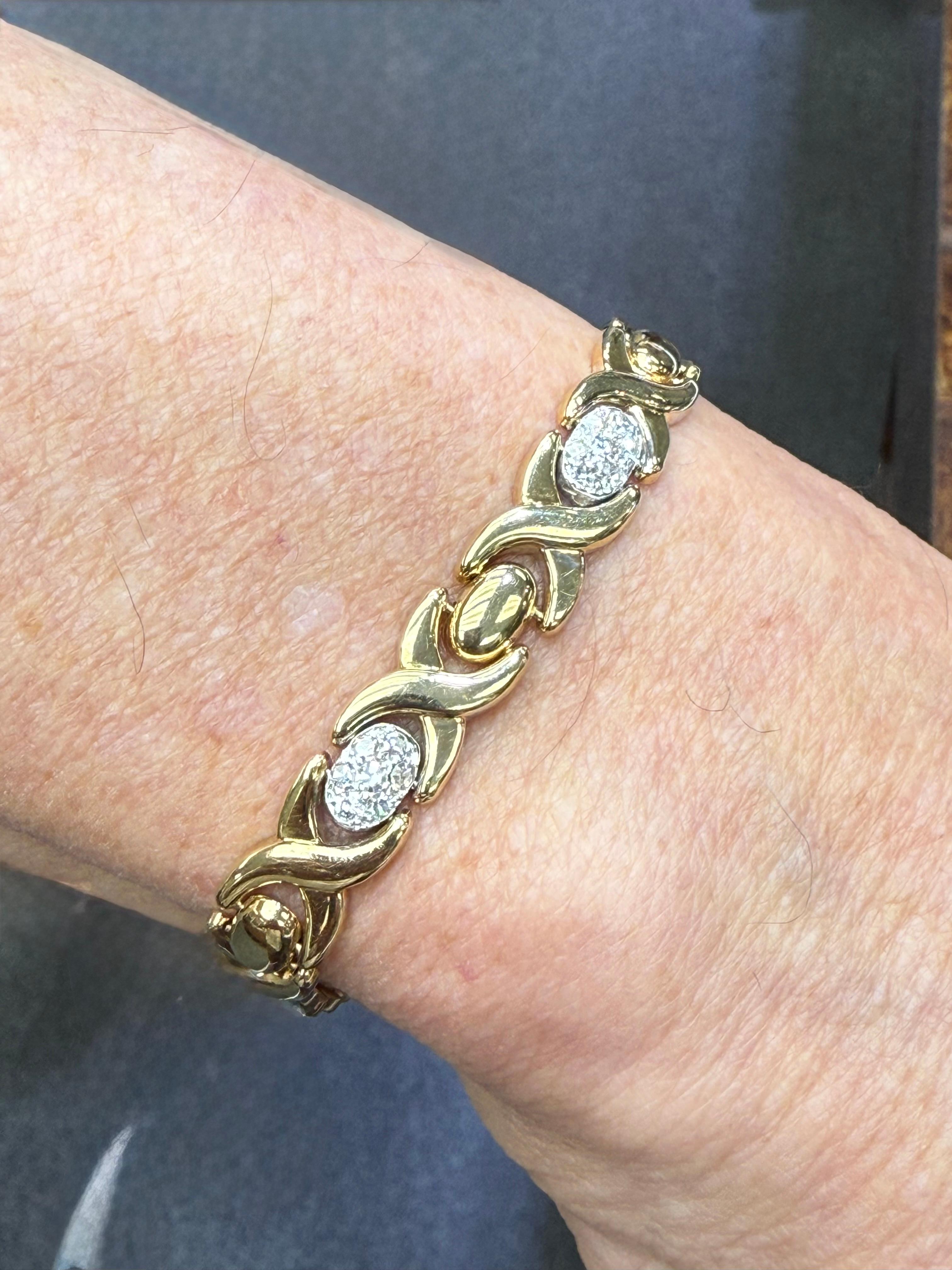 1990 Bracelet en or 14k avec diamants Bon état - En vente à Los Angeles, CA