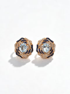 1990s Diamond, Aquamarine, Sapphire, Rose and White Gold Floral Clip-On Earrings