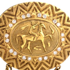 1990s Diamond Pearl 18 Karat Green Gold Equestrian Dangle Clip-On Earrings