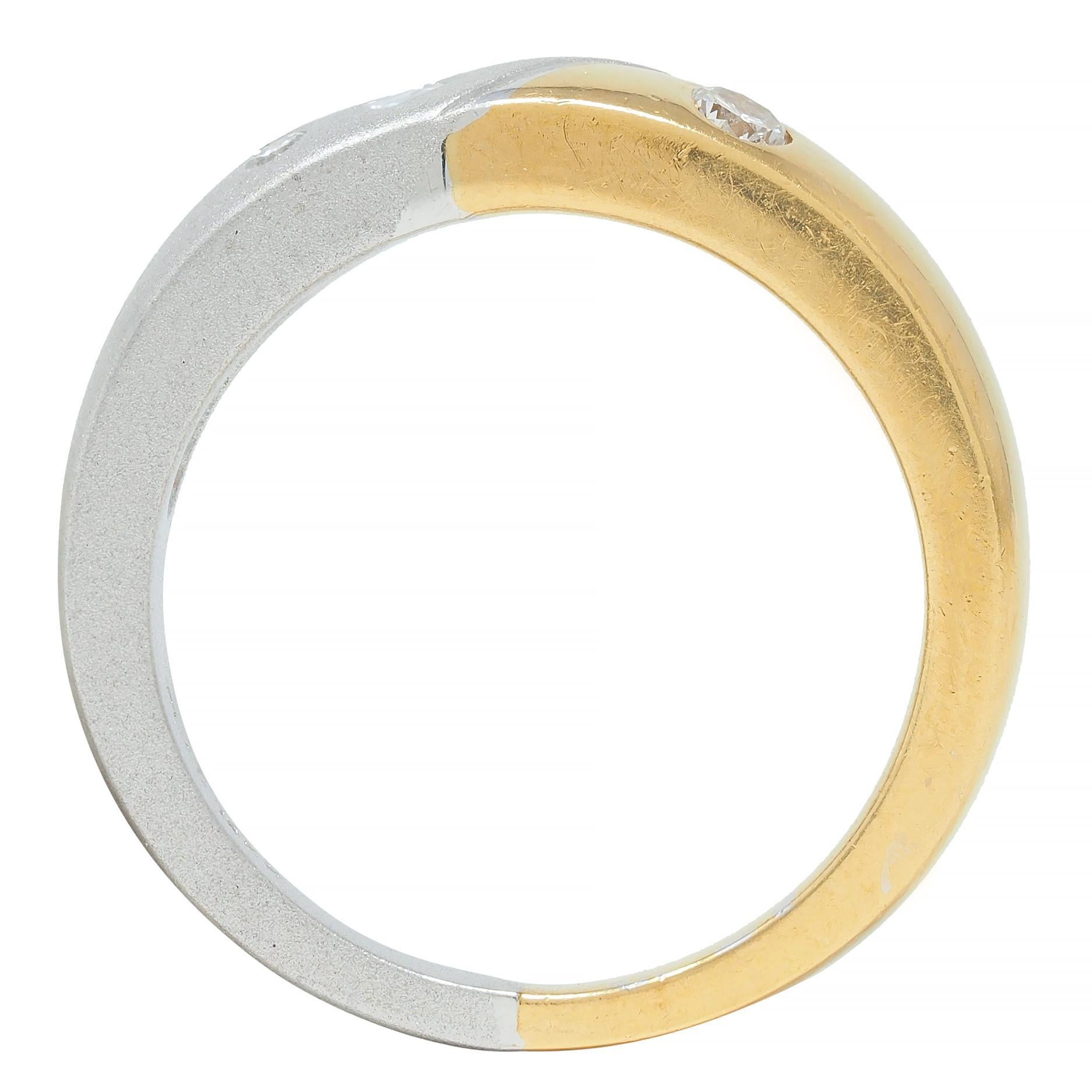 Women's or Men's 1990's Diamond Platinum 18 Karat Yellow Gold Split Vintage Band Ring For Sale