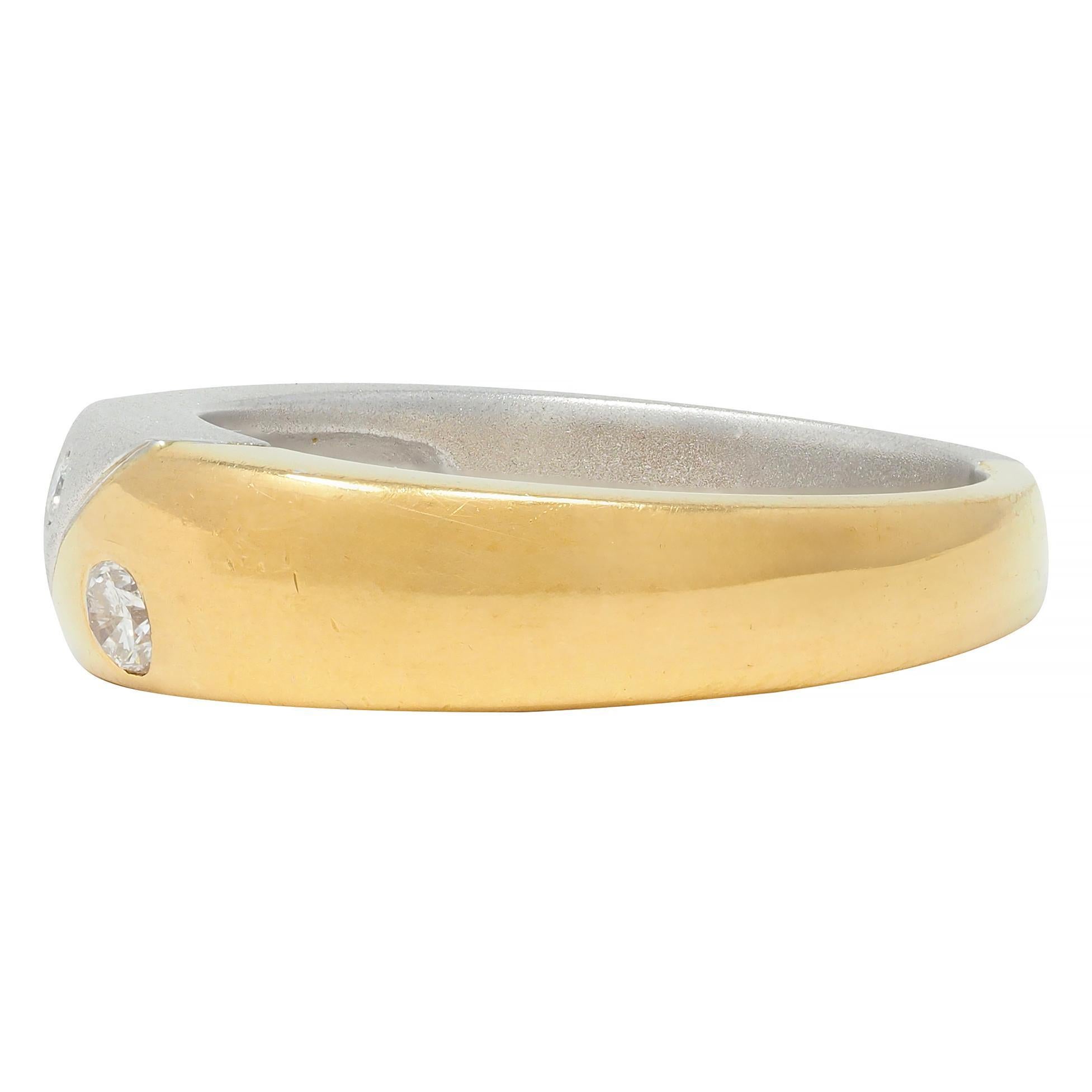 Women's or Men's 1990's Diamond Platinum 18 Karat Yellow Gold Split Vintage Band Ring For Sale