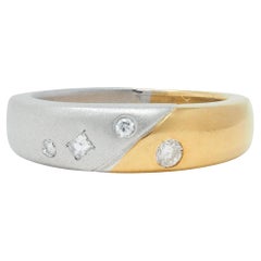 1990er Jahre Diamant Platin 18 Karat Gelbgold geteilter Vintage-Ring