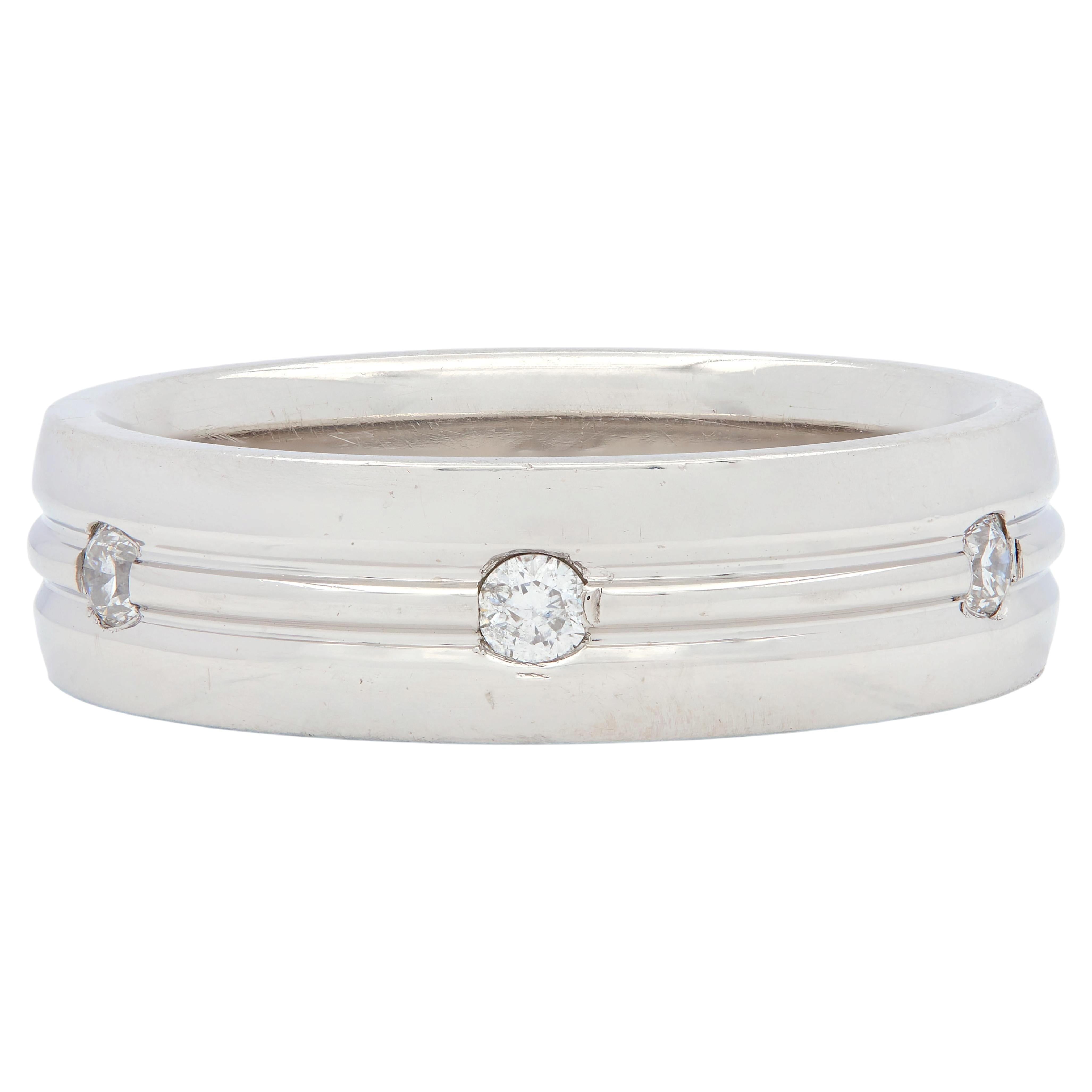 1990's Diamond Platinum Unisex Wide Vintage Wedding Band Ring