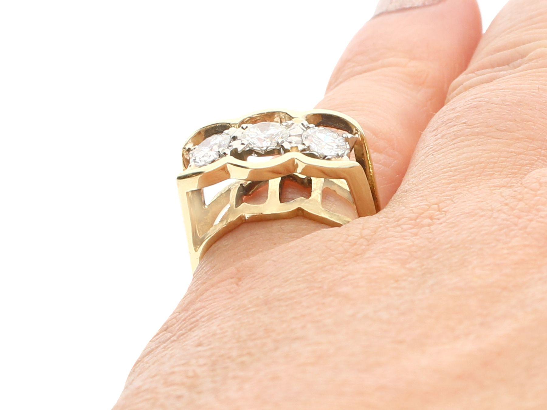 1990s Diamond Yellow Gold Three-Stone Cocktail Ring For Sale 4