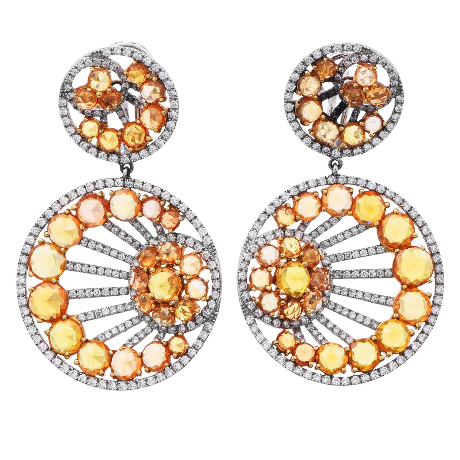 Sunny side up, with a touch of sparkle and luxury!

These lovely happy earrings are crafted in 18K white and yellow gold.

They feature a dance of round-cut white diamond paves set all over the piece, set with approx. 394 round brilliant cut diamond