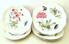 1990s Dinnerware Plates "Butterfly Meadow" Set of Seven by, Lenox