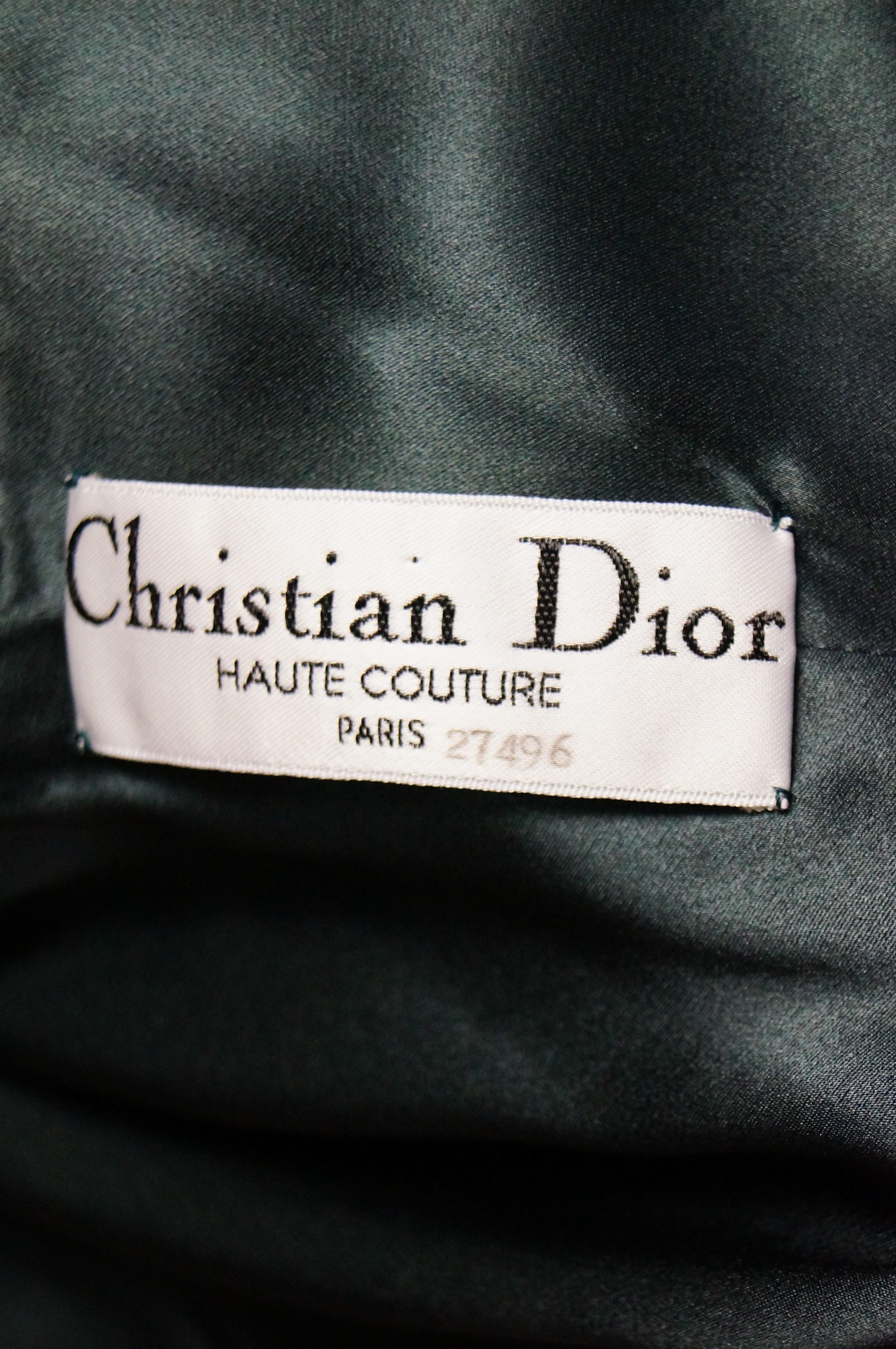 1990s Dior Haute Couture Green Silk Cocktail Dress, Numbered For Sale 3