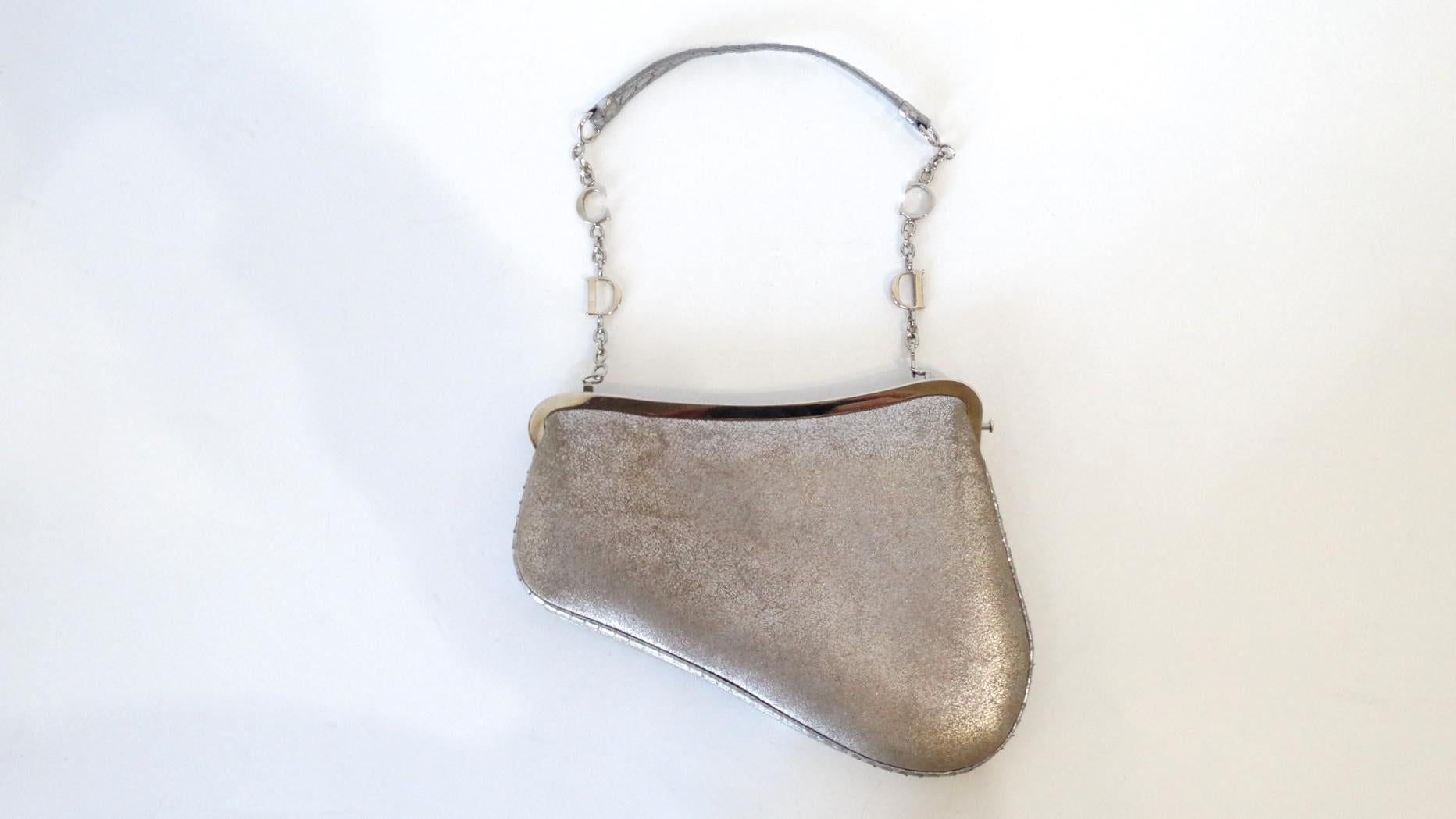 Women's or Men's 1990s Dior Mini Metallic Leather Silver Saddle Bag 