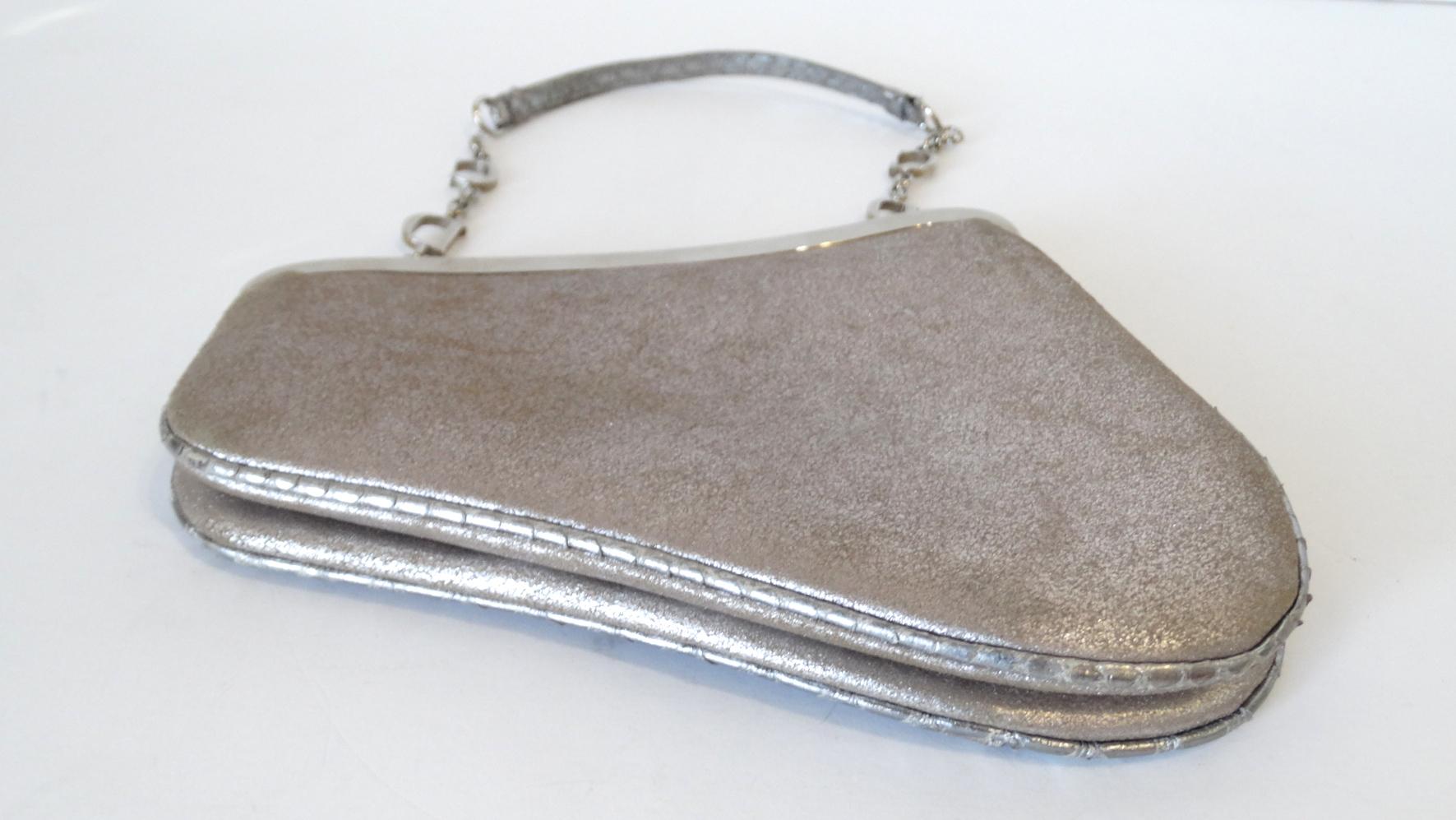 1990s Dior Mini Metallic Leather Silver Saddle Bag  2