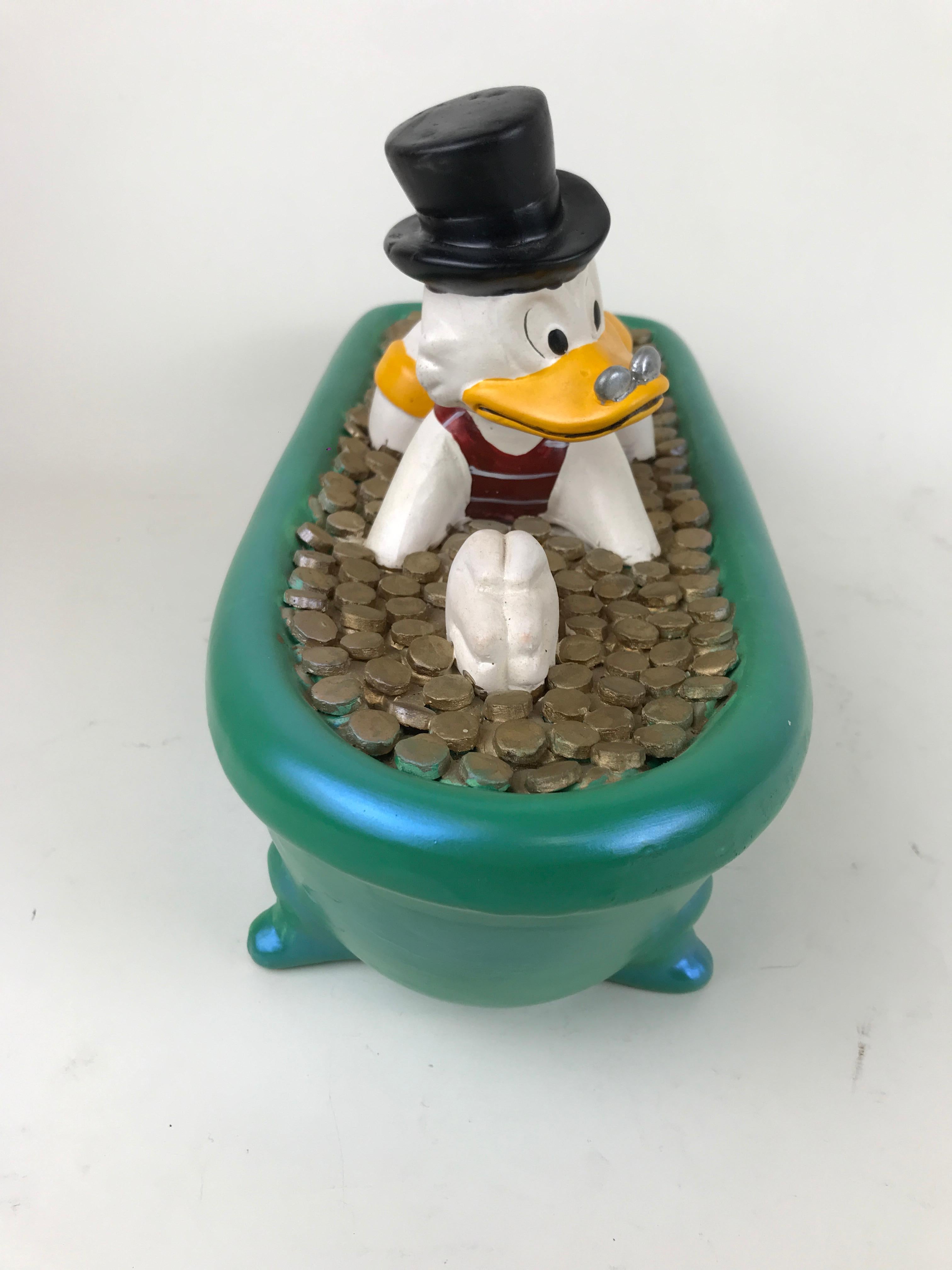 French 1990s Disney Uncle Scrooge in a Bathtub Filled with Money by Demons & Merveilles For Sale