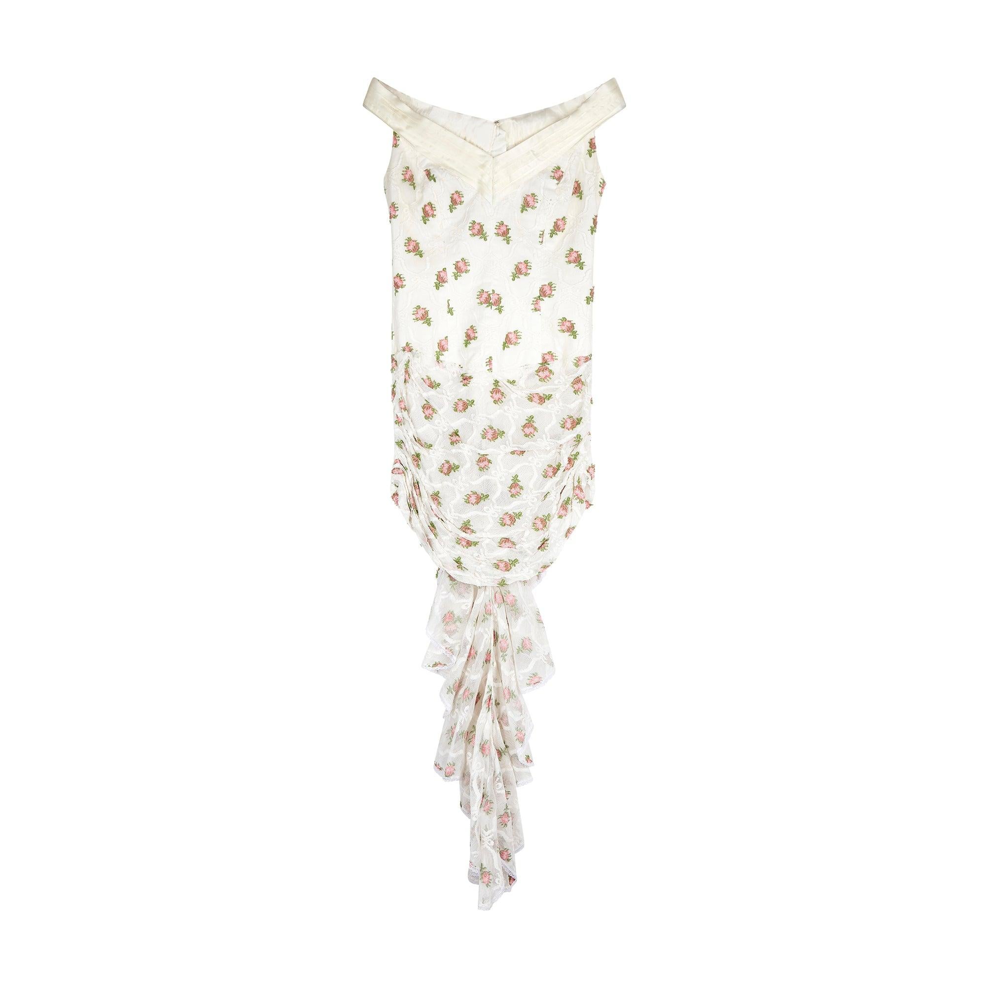 Beige 1990s Documented Catherine Buckley Rose Print Lace Wedding Suit