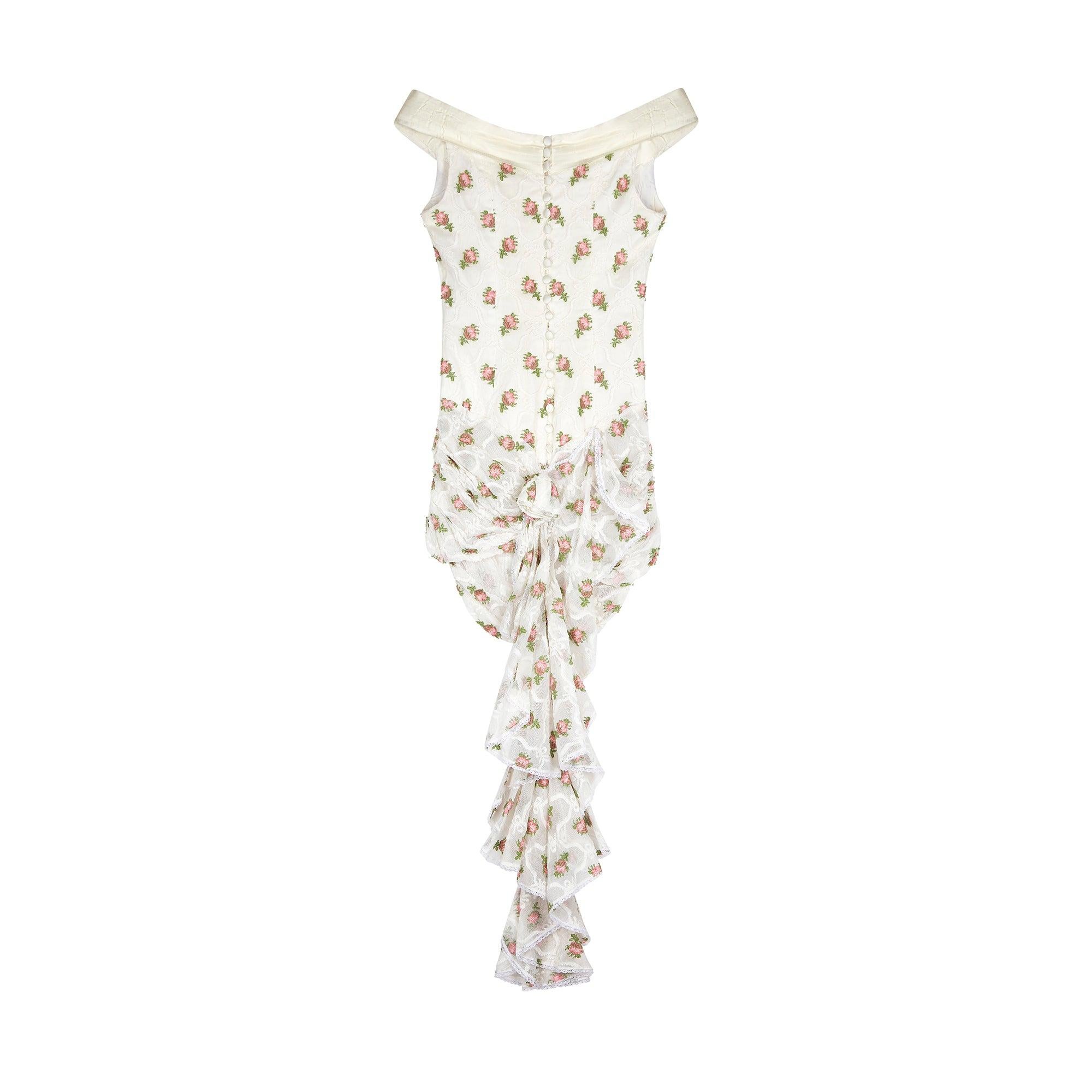 1990s Documented Catherine Buckley Rose Print Lace Wedding Suit In Excellent Condition In London, GB
